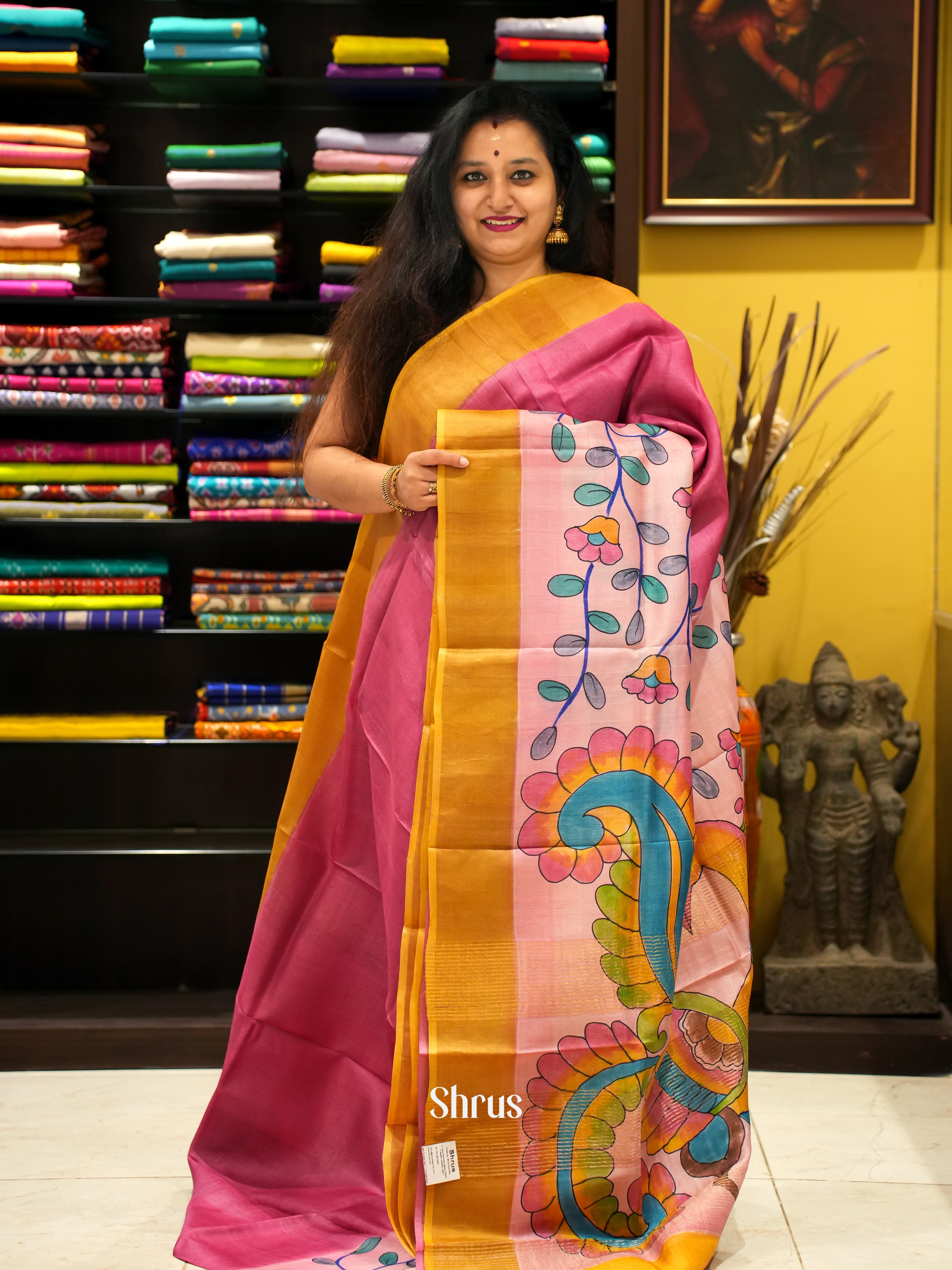 Pink & Beige - Tussar Saree