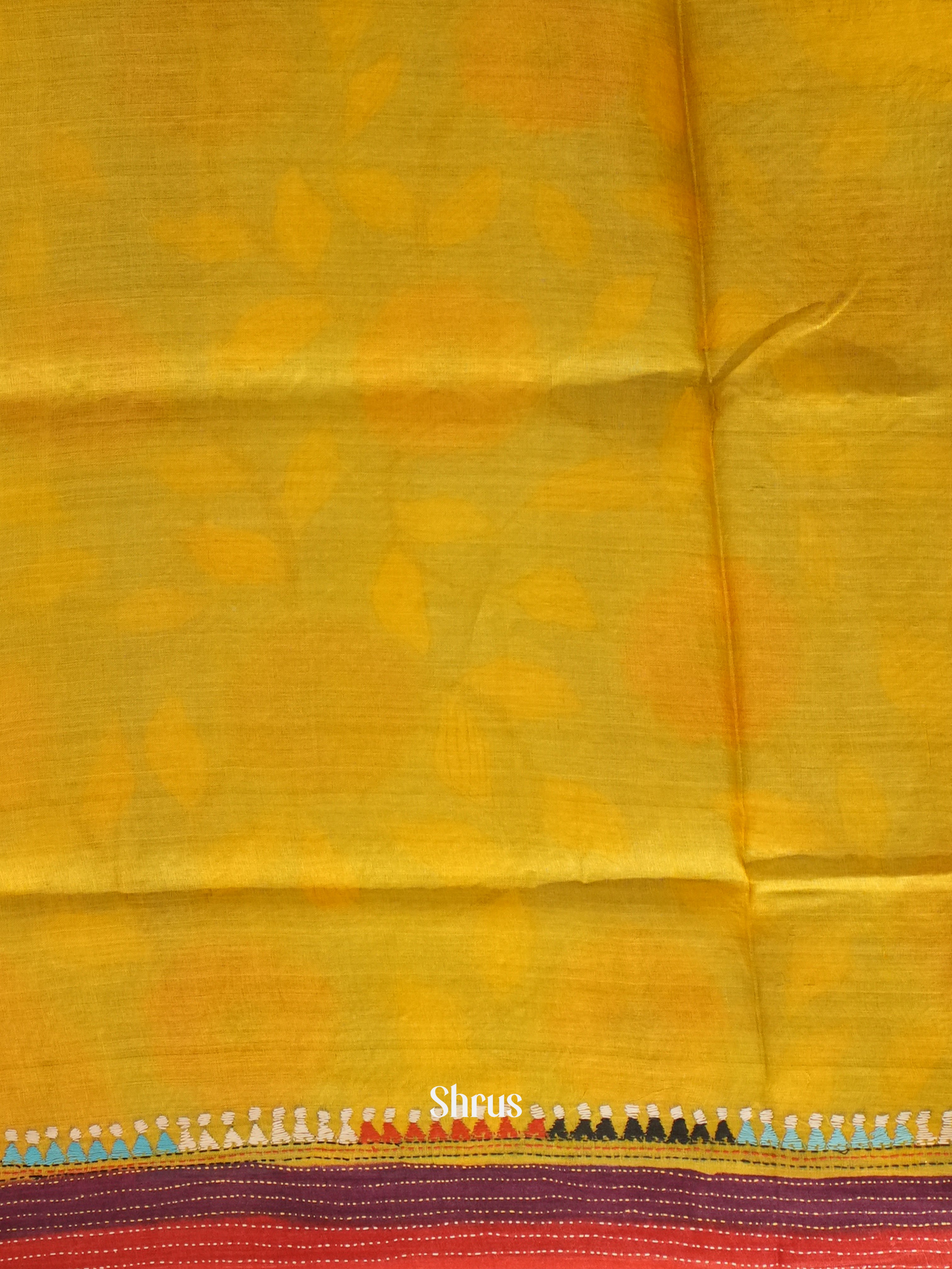 Yellow , Red, Blue - Tussar Saree(Kantha Stitch)