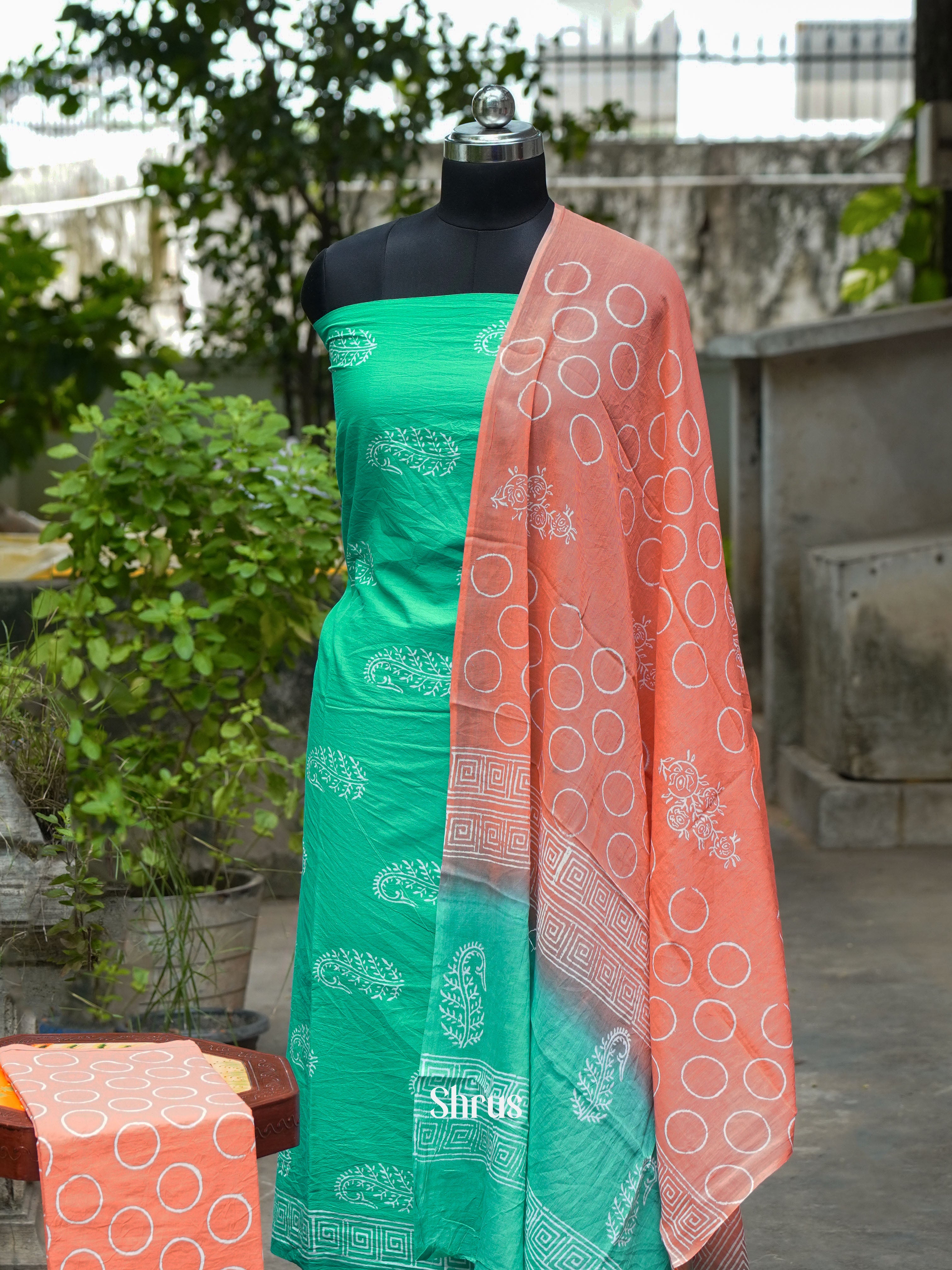 Green & Peach- Cotton salwar