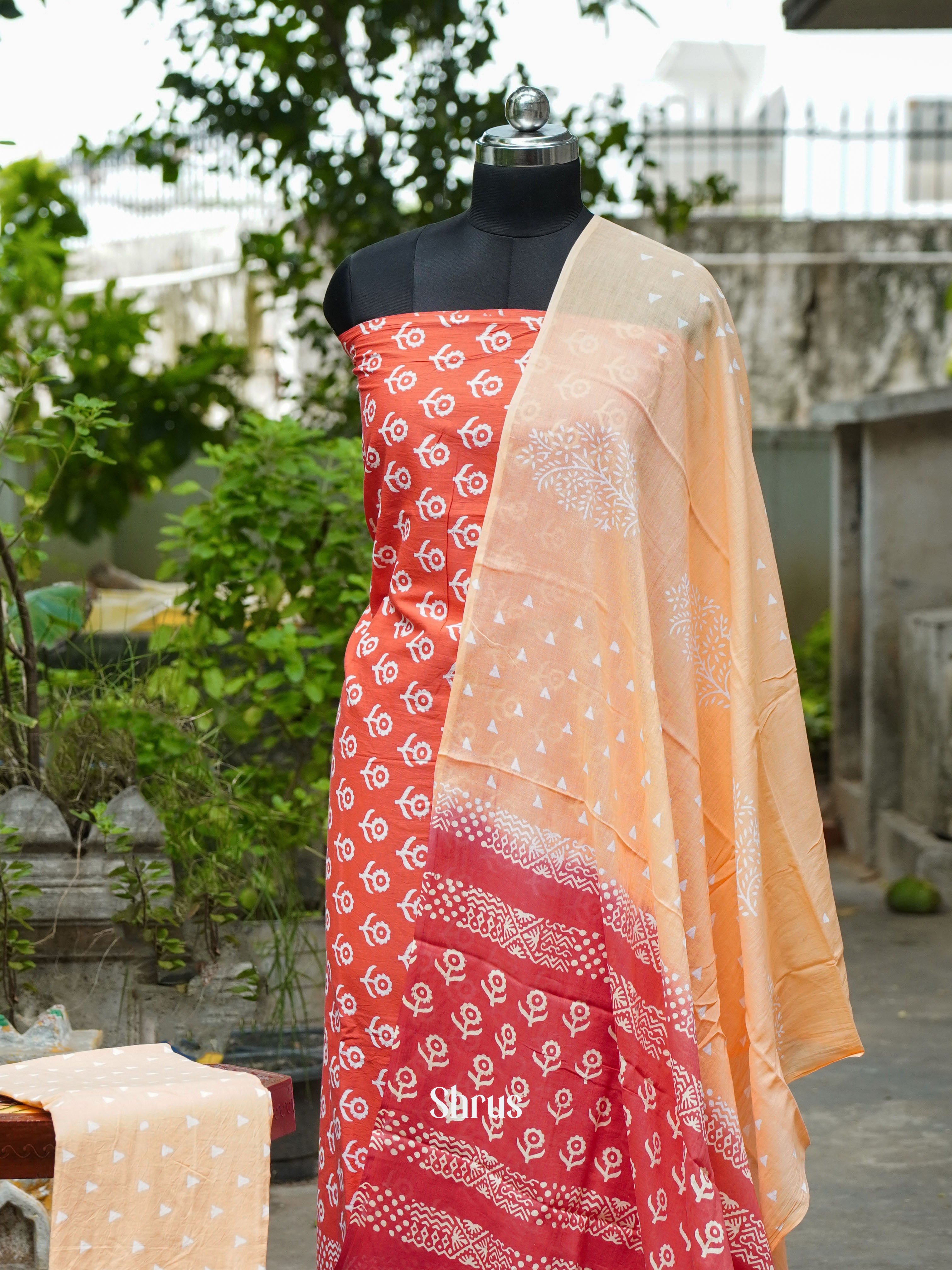 Red & Peach   - Cotton salwar