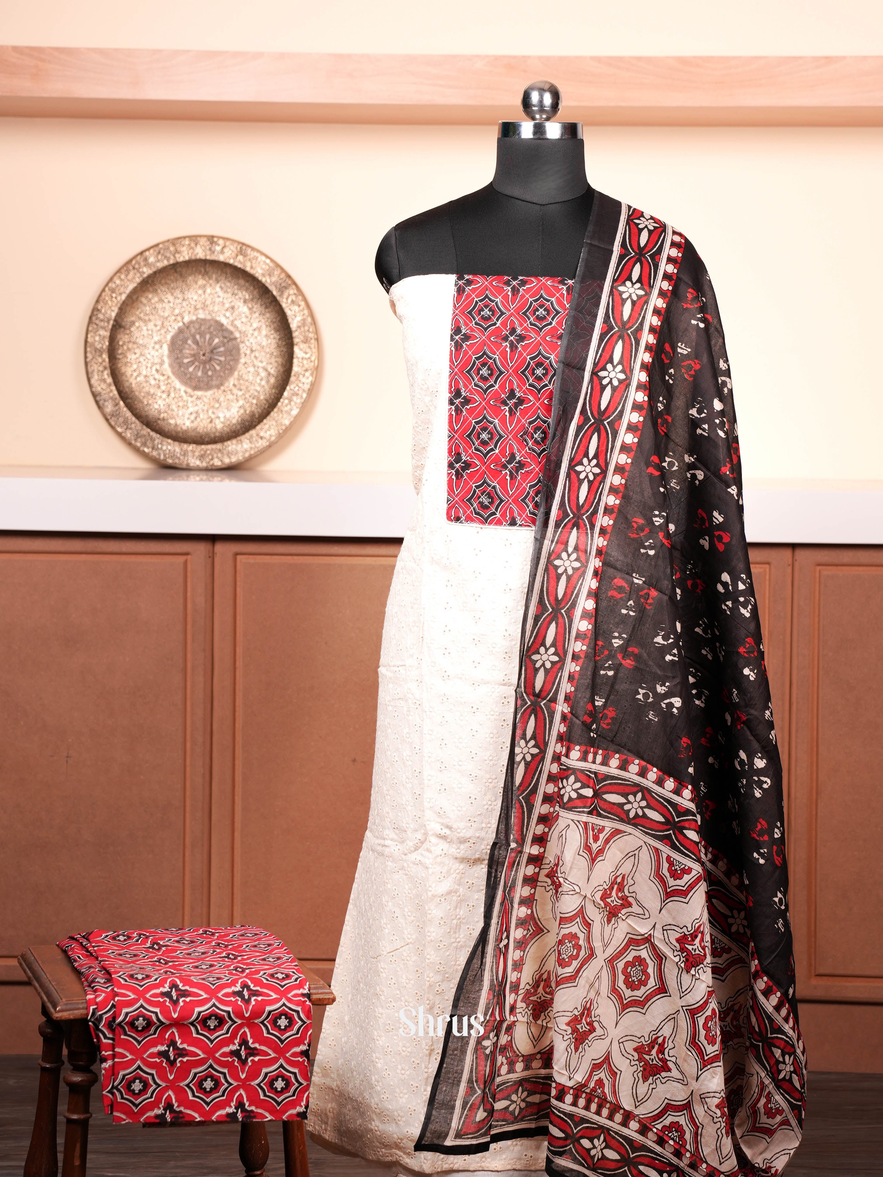 White & Red - Cotton salwar