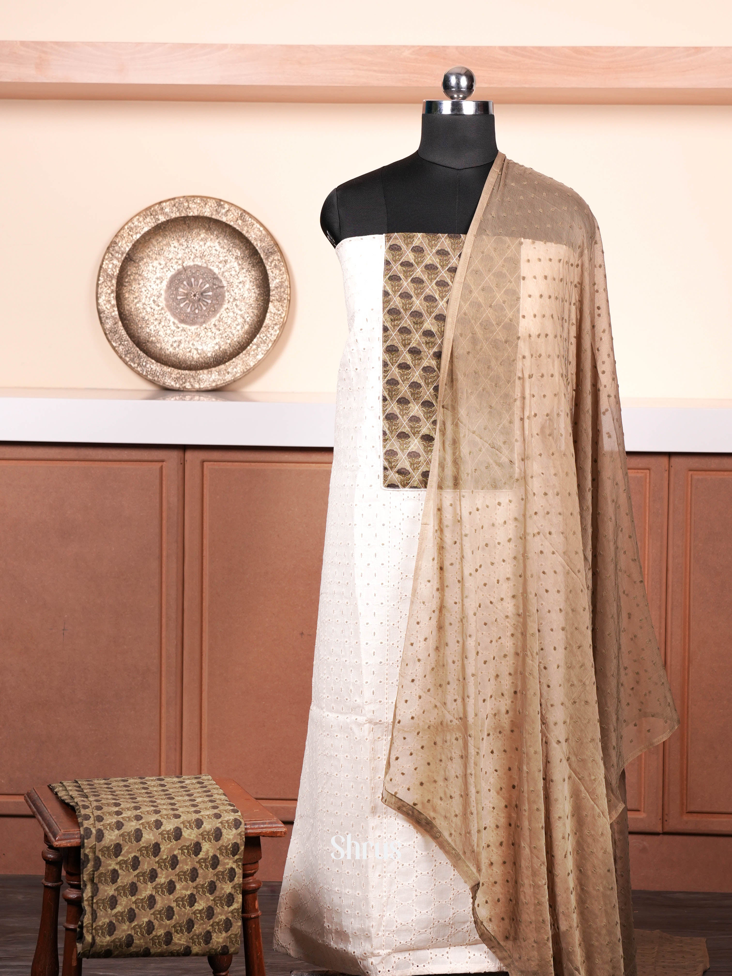 White & Brown - Cotton salwar