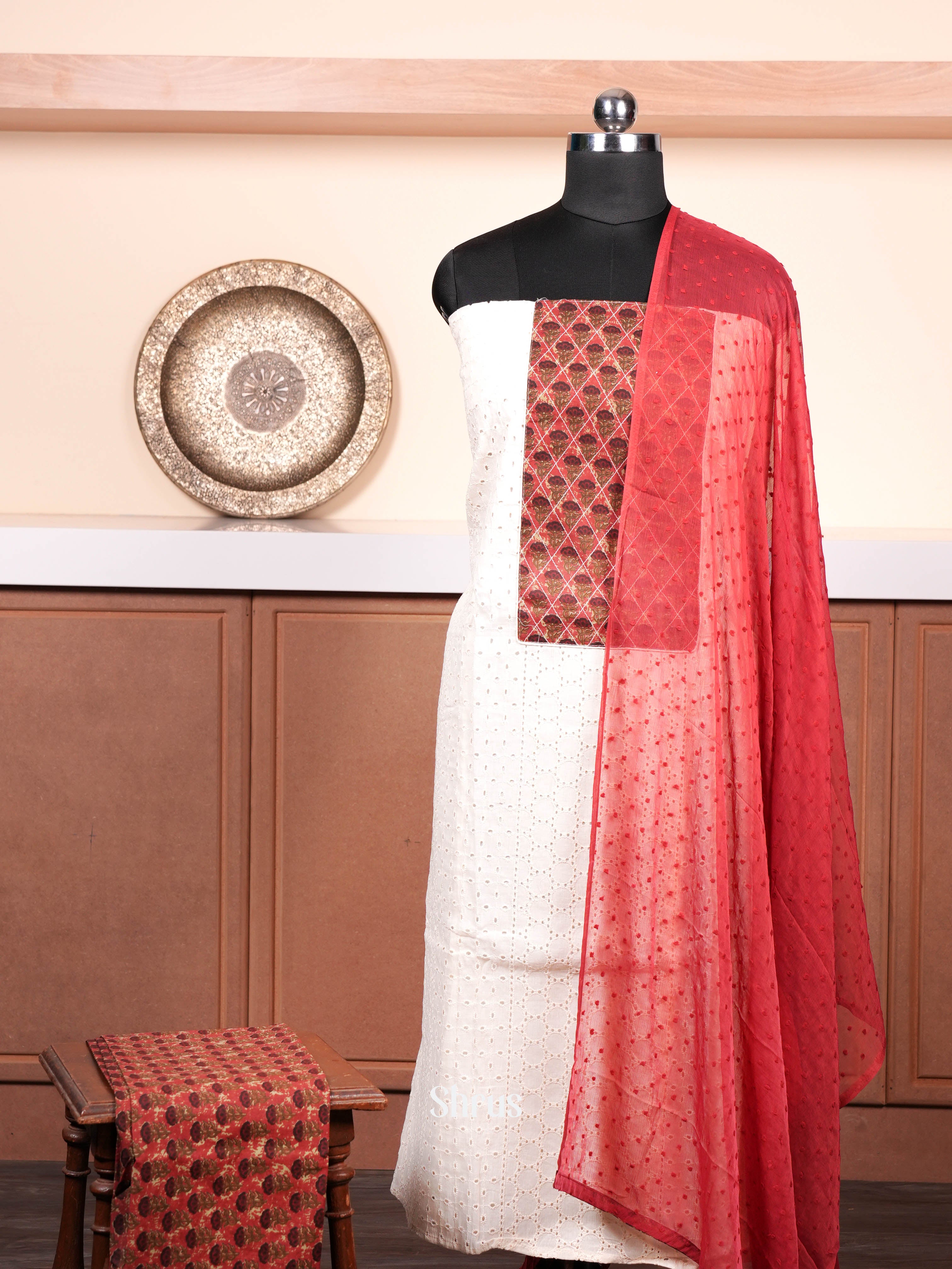 White & Red - Cotton salwar