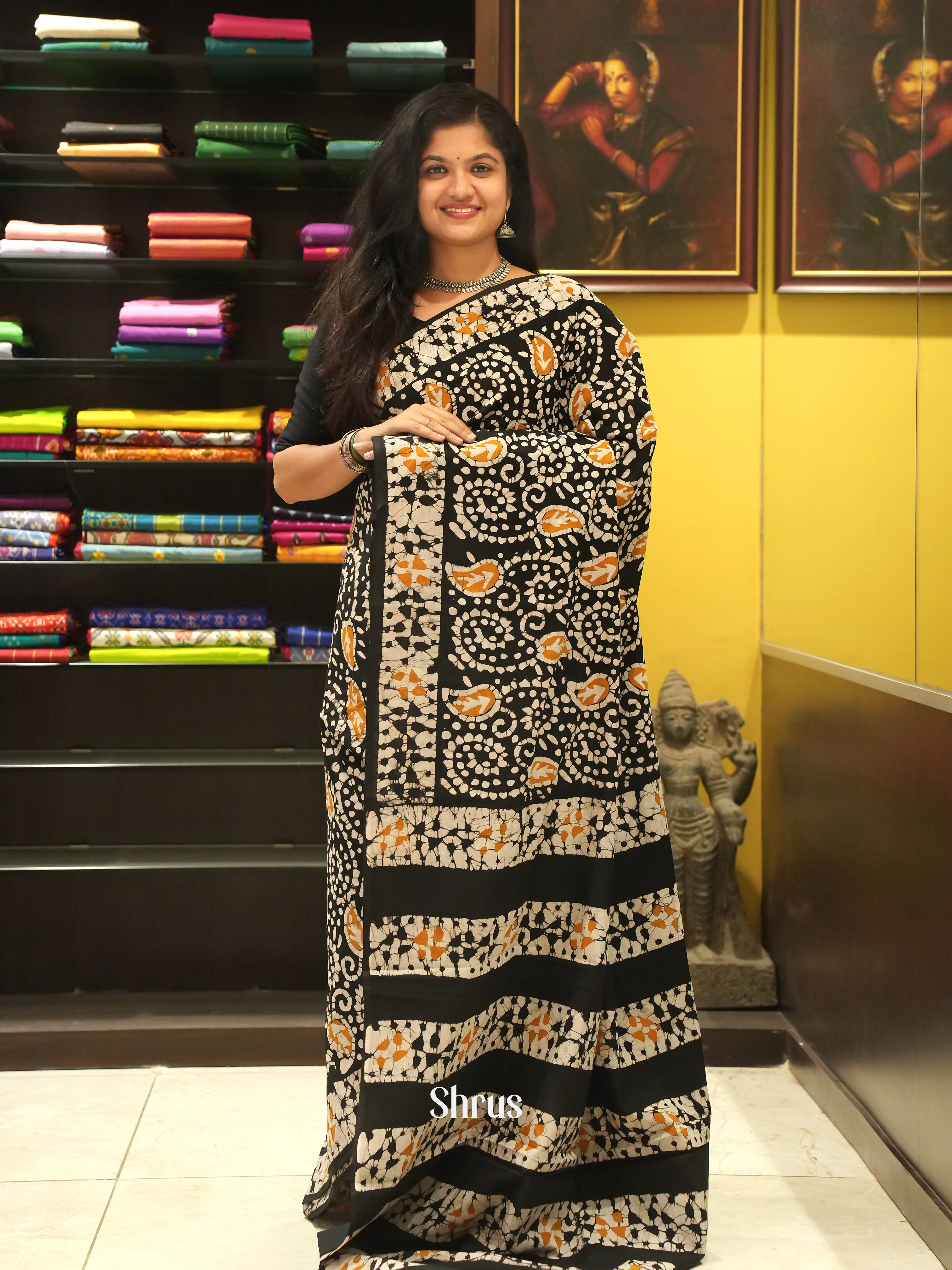 Black - Jaipur cotton Saree