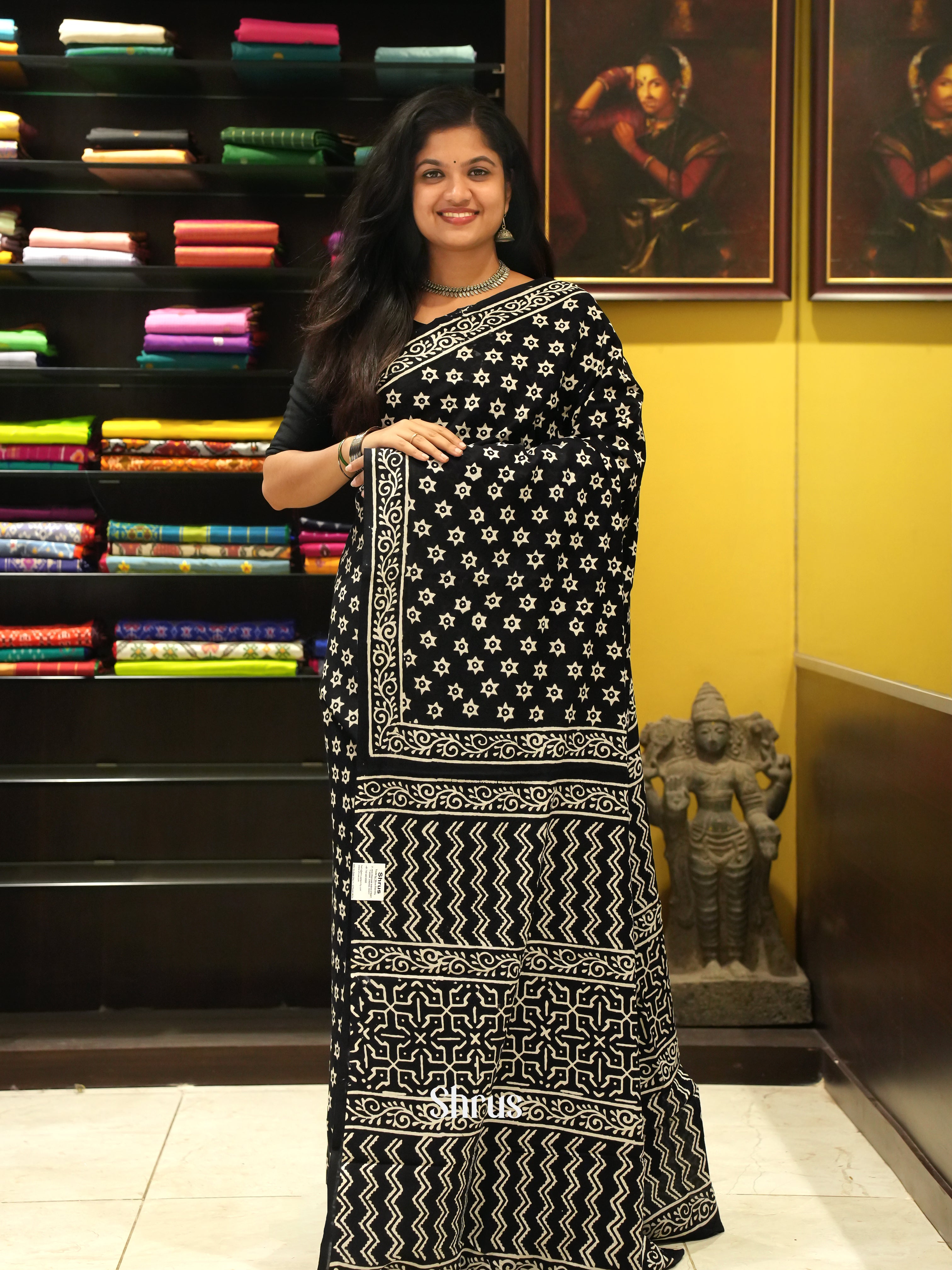 Black - Jaipur cotton Saree