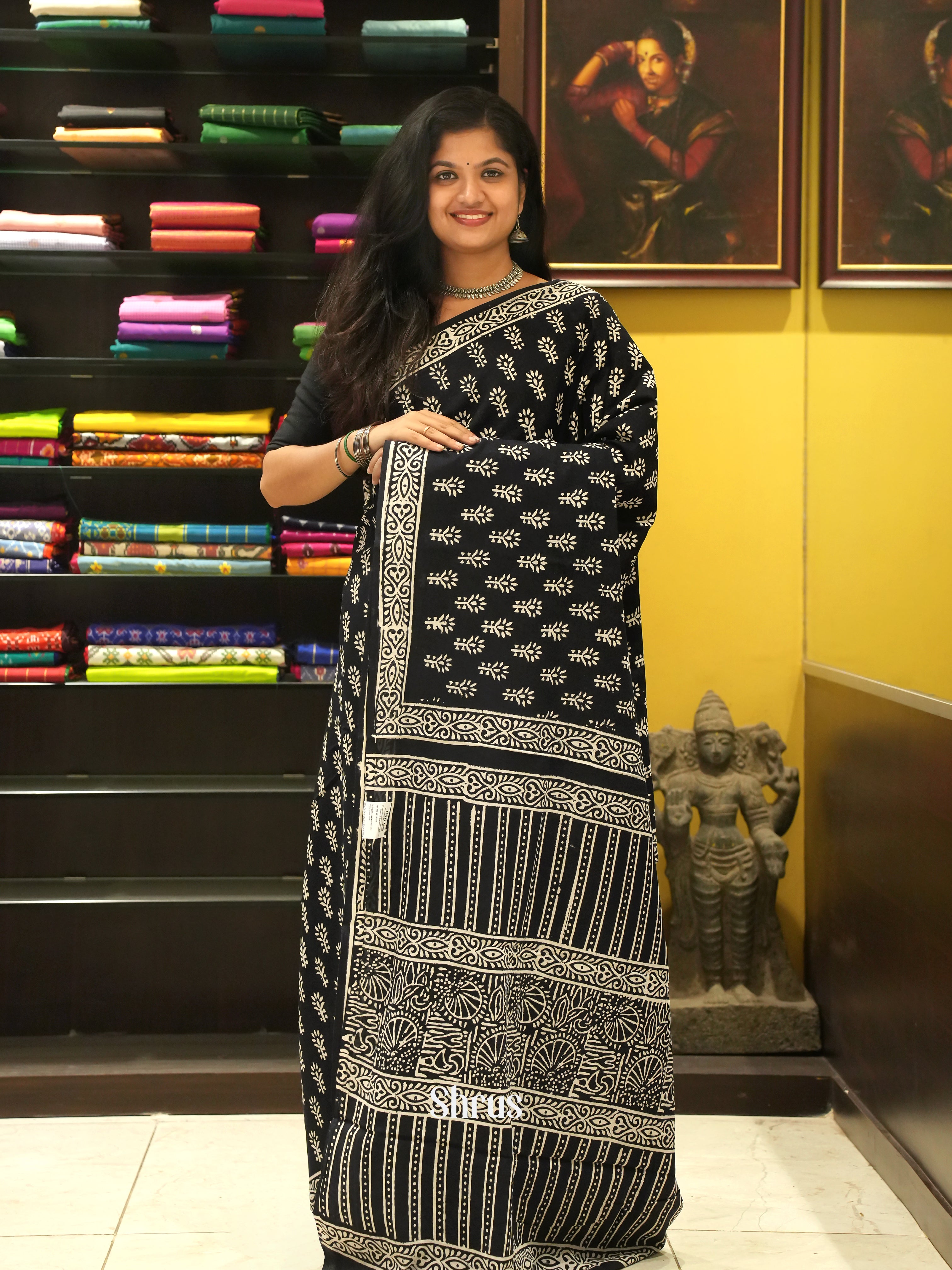 Black - Jaipur cotton Saree