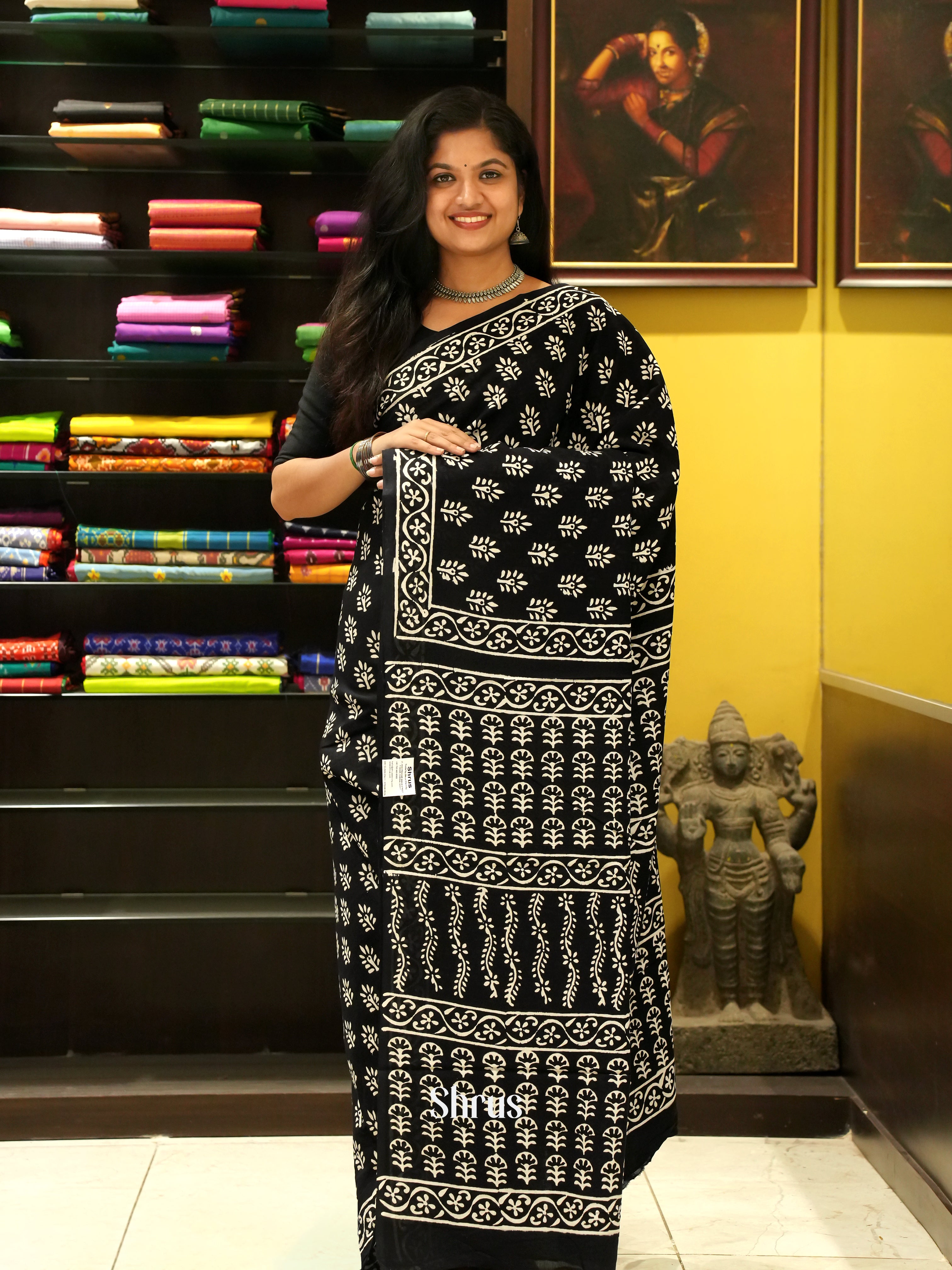 Black - Jaipur cotton Saree