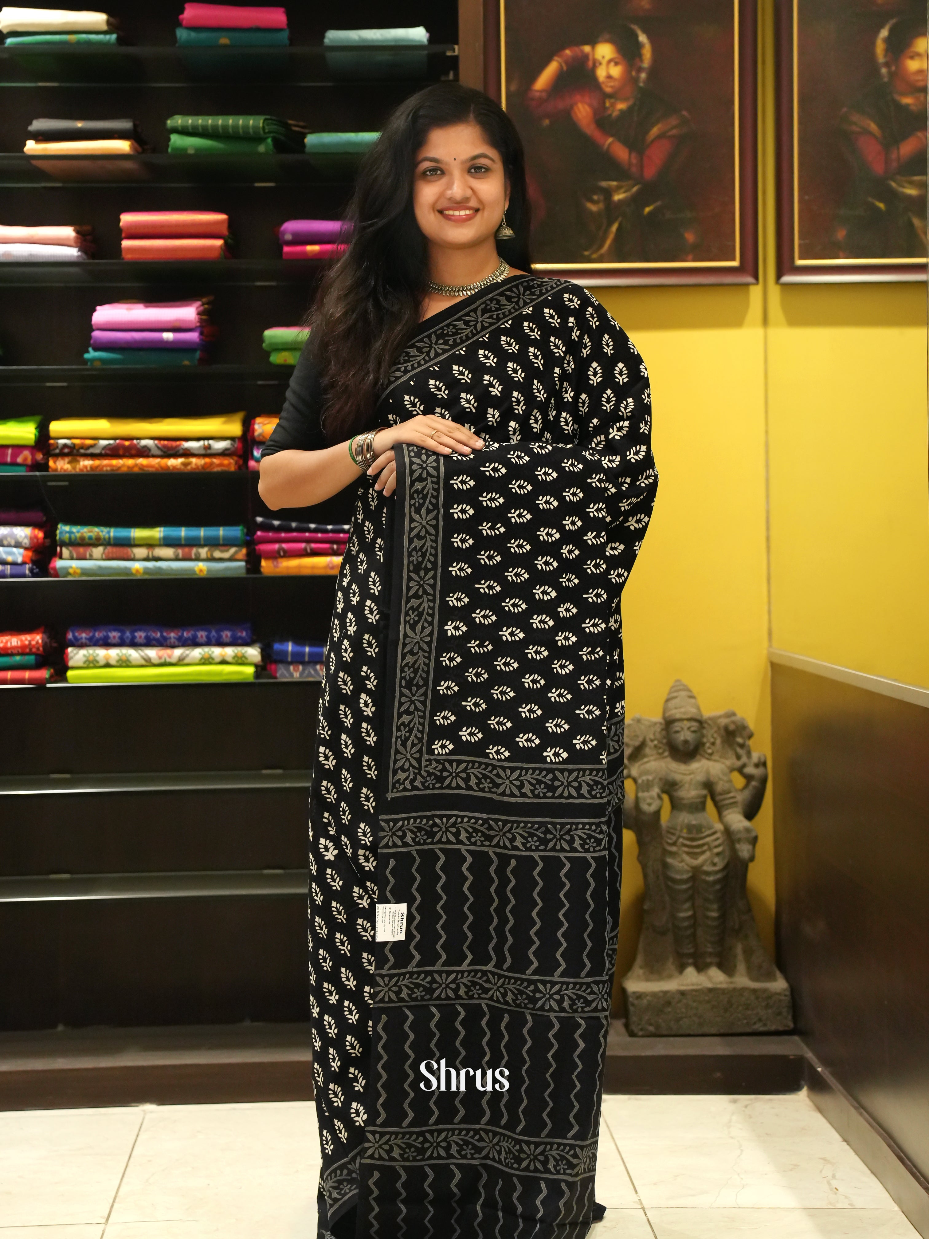 Black - Jaipur cotton Saree