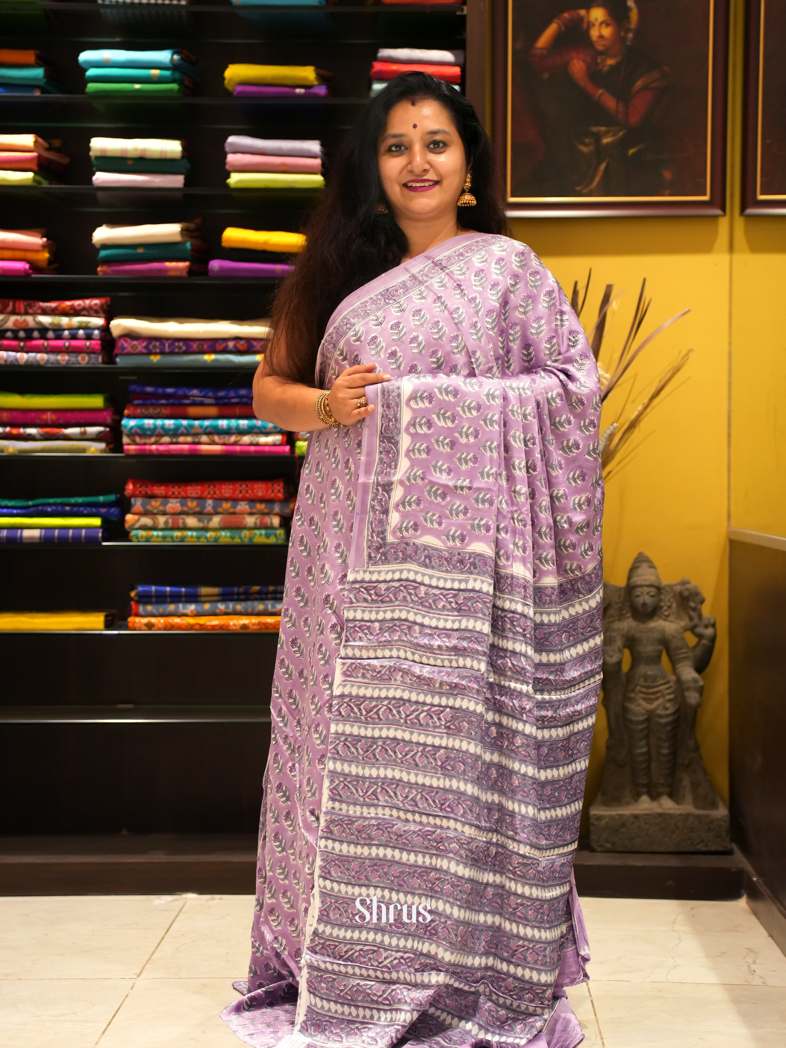 Lavender & Cream - Modal Silk Saree