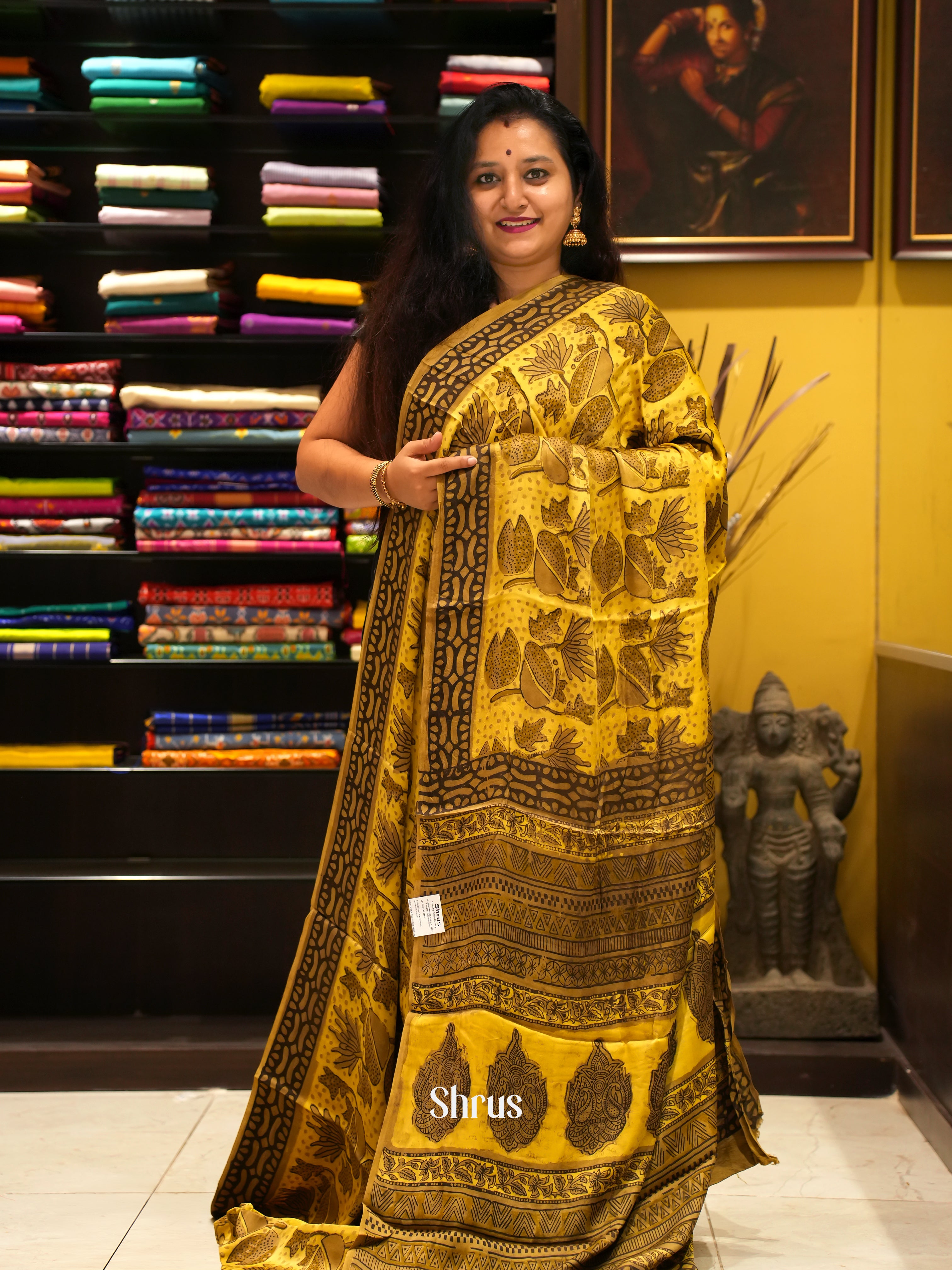 Yellow & Brown - Modal Silk Saree