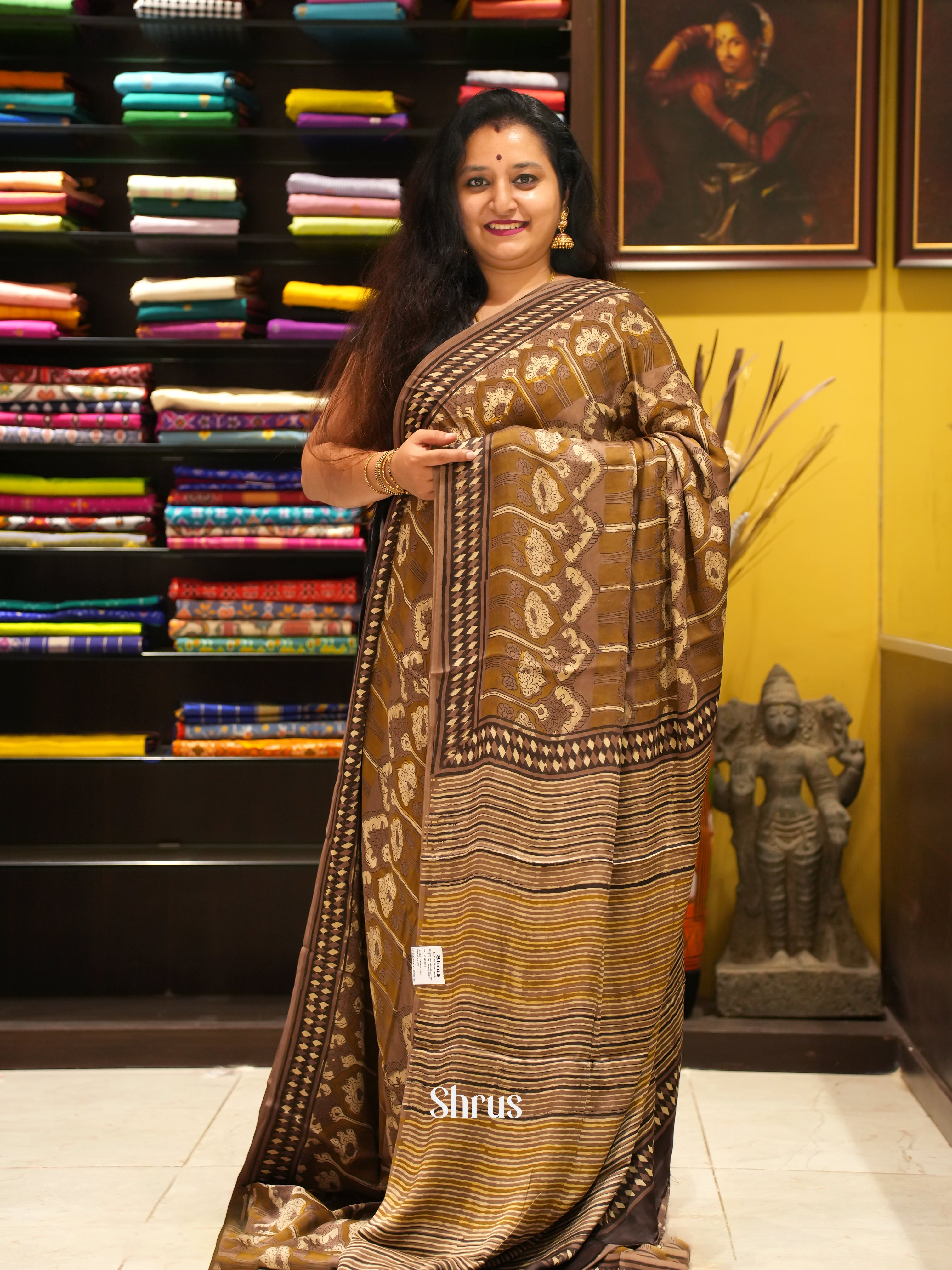 Brown - Modal Silk Saree