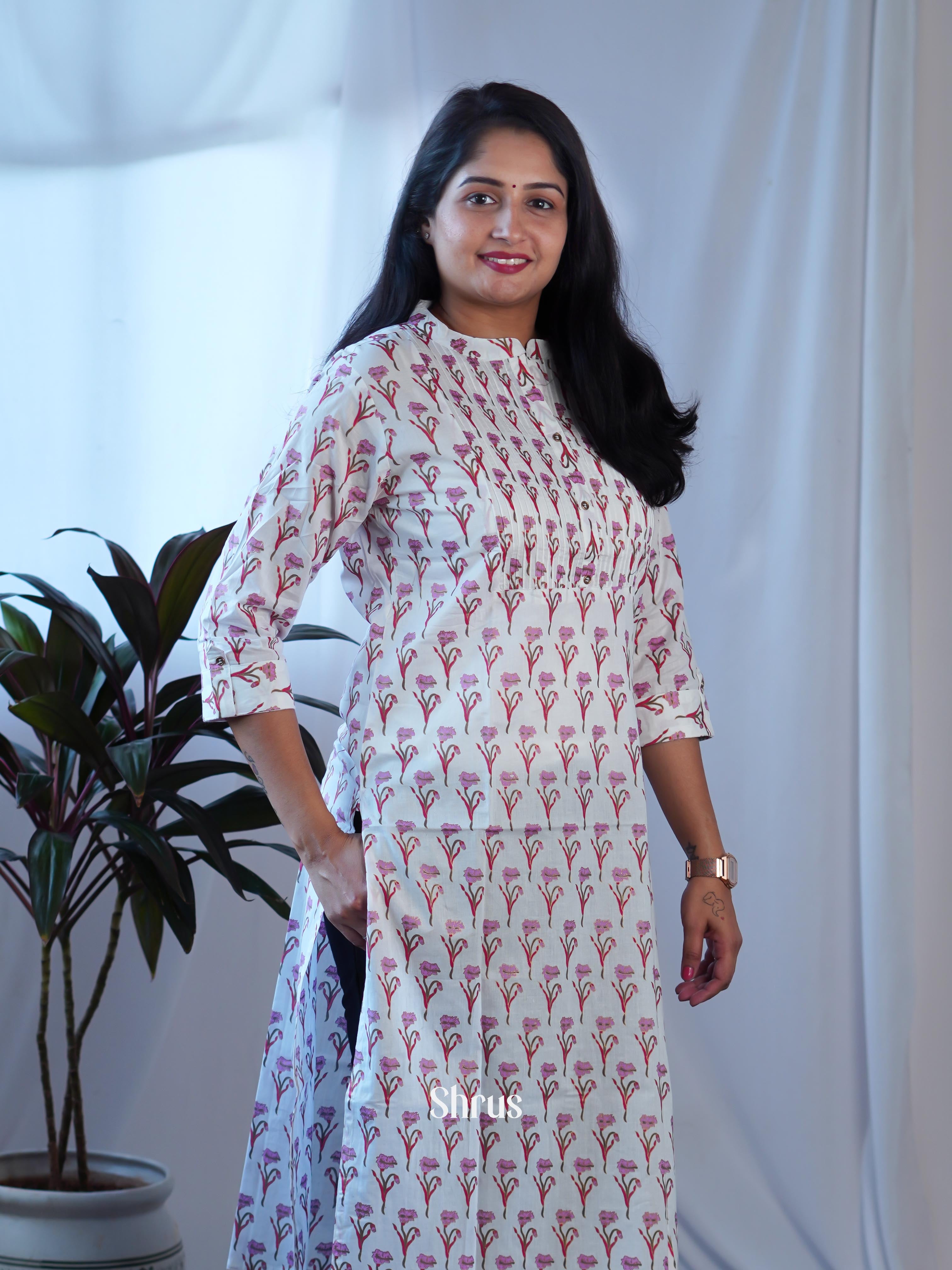 Cream & Pink - Readymade Kurti