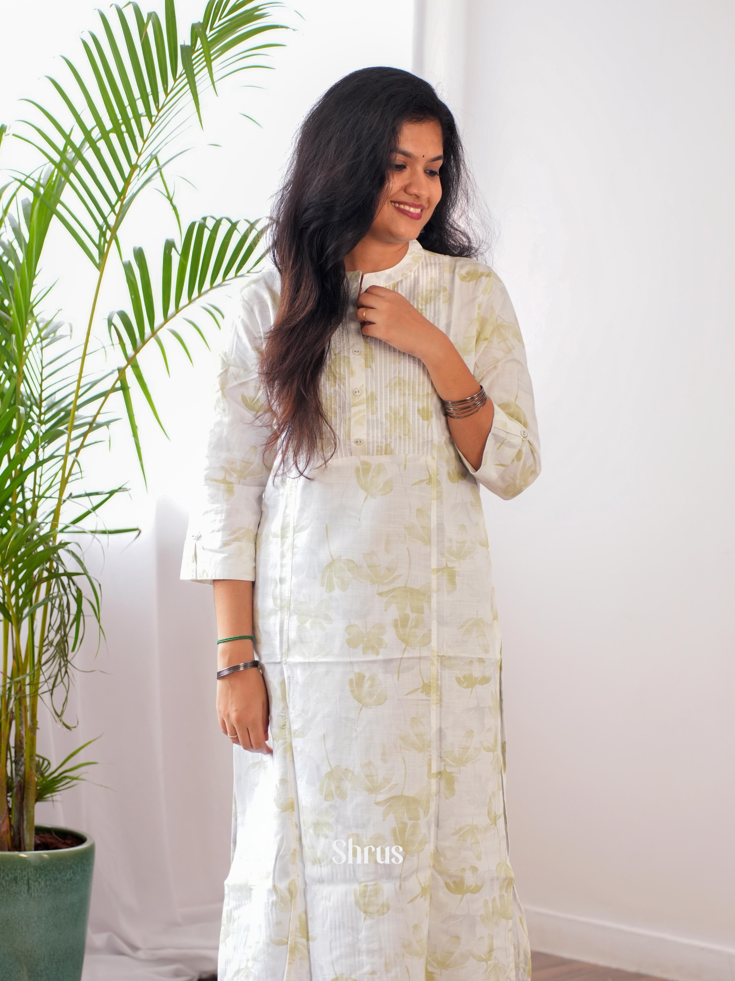 Cream & Green - Readymade Kurti