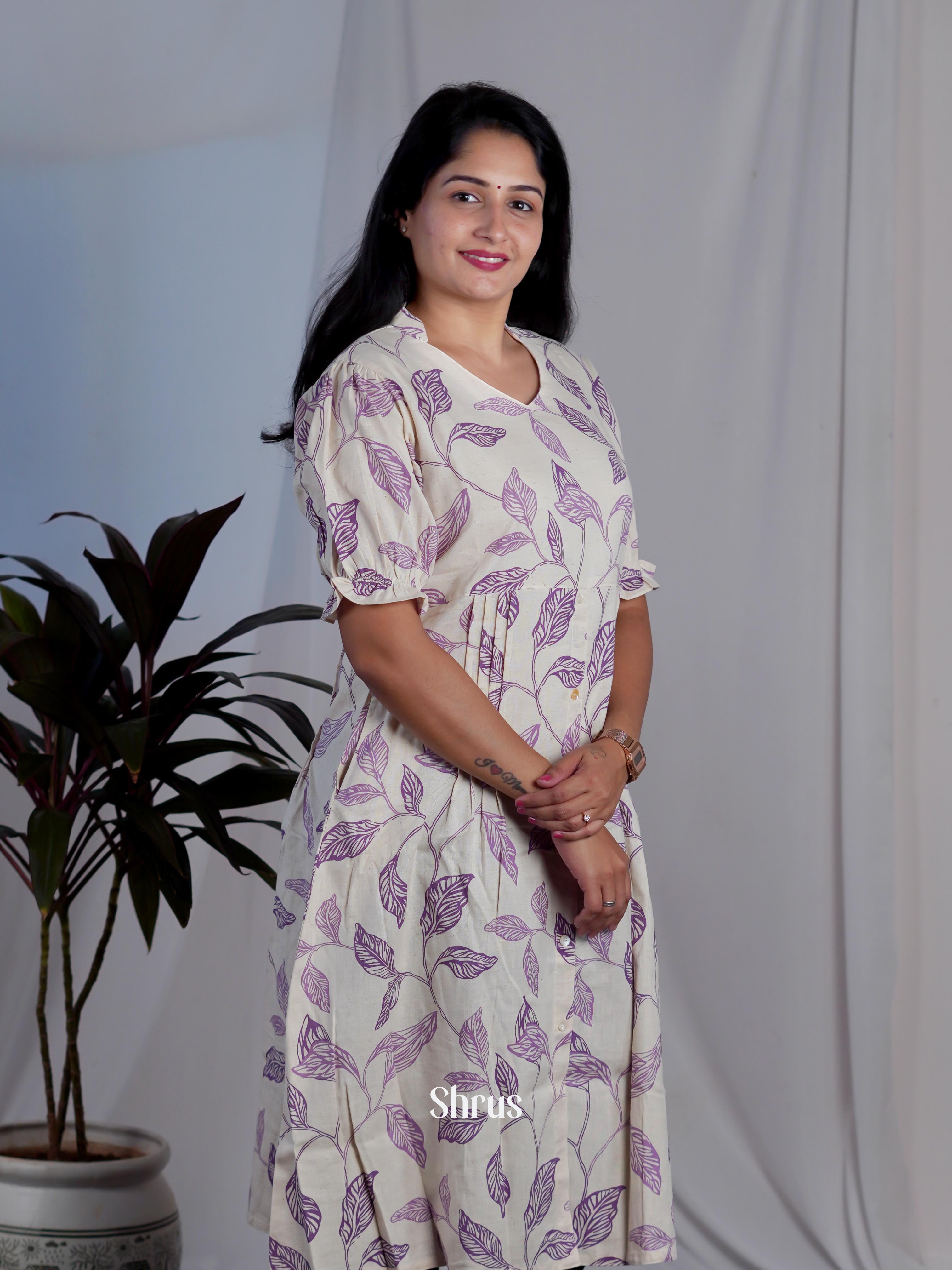 White & Purple - Readymade Kurti