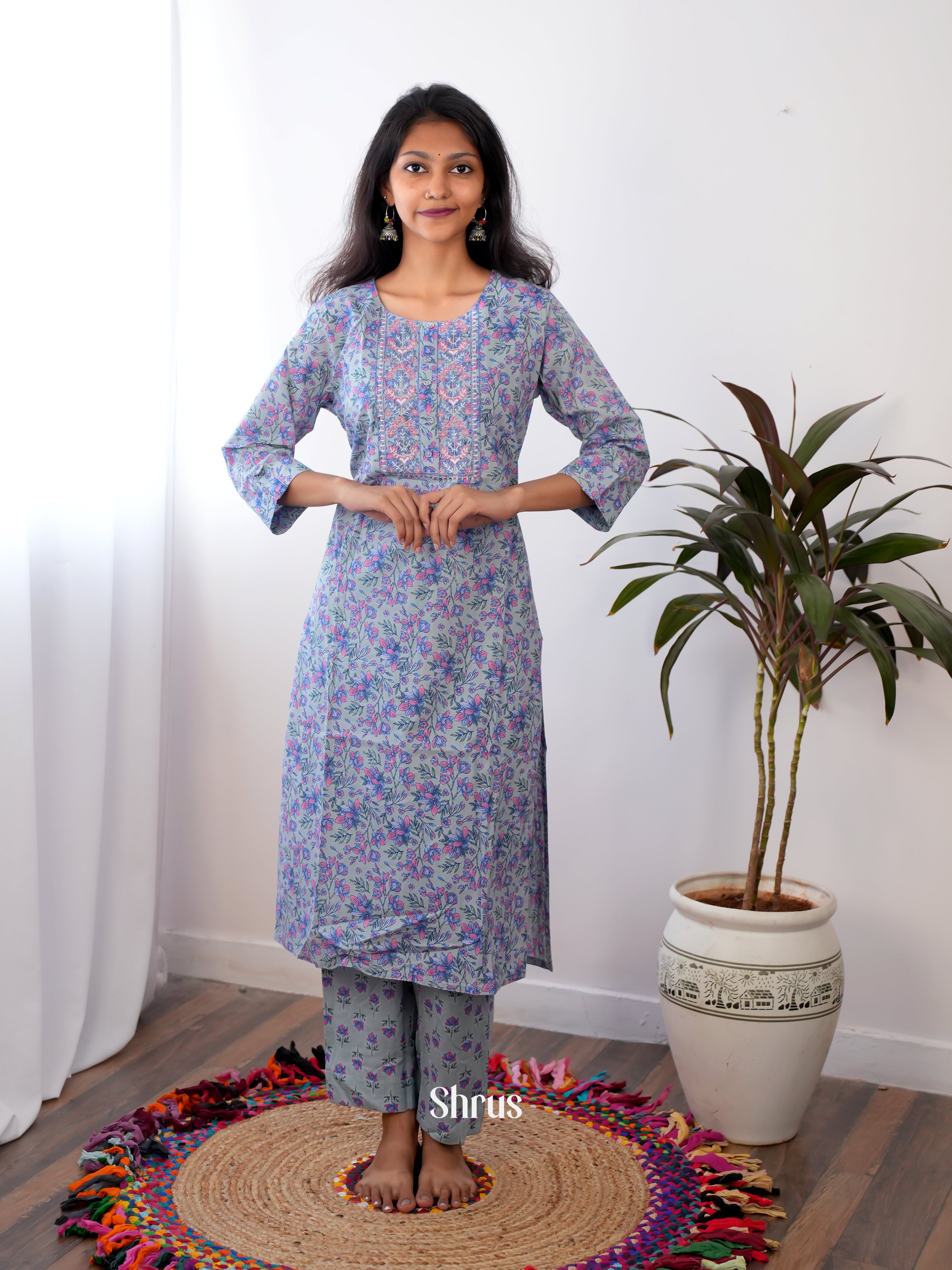 Blue & Pink - 2pc printed Readymade Suits