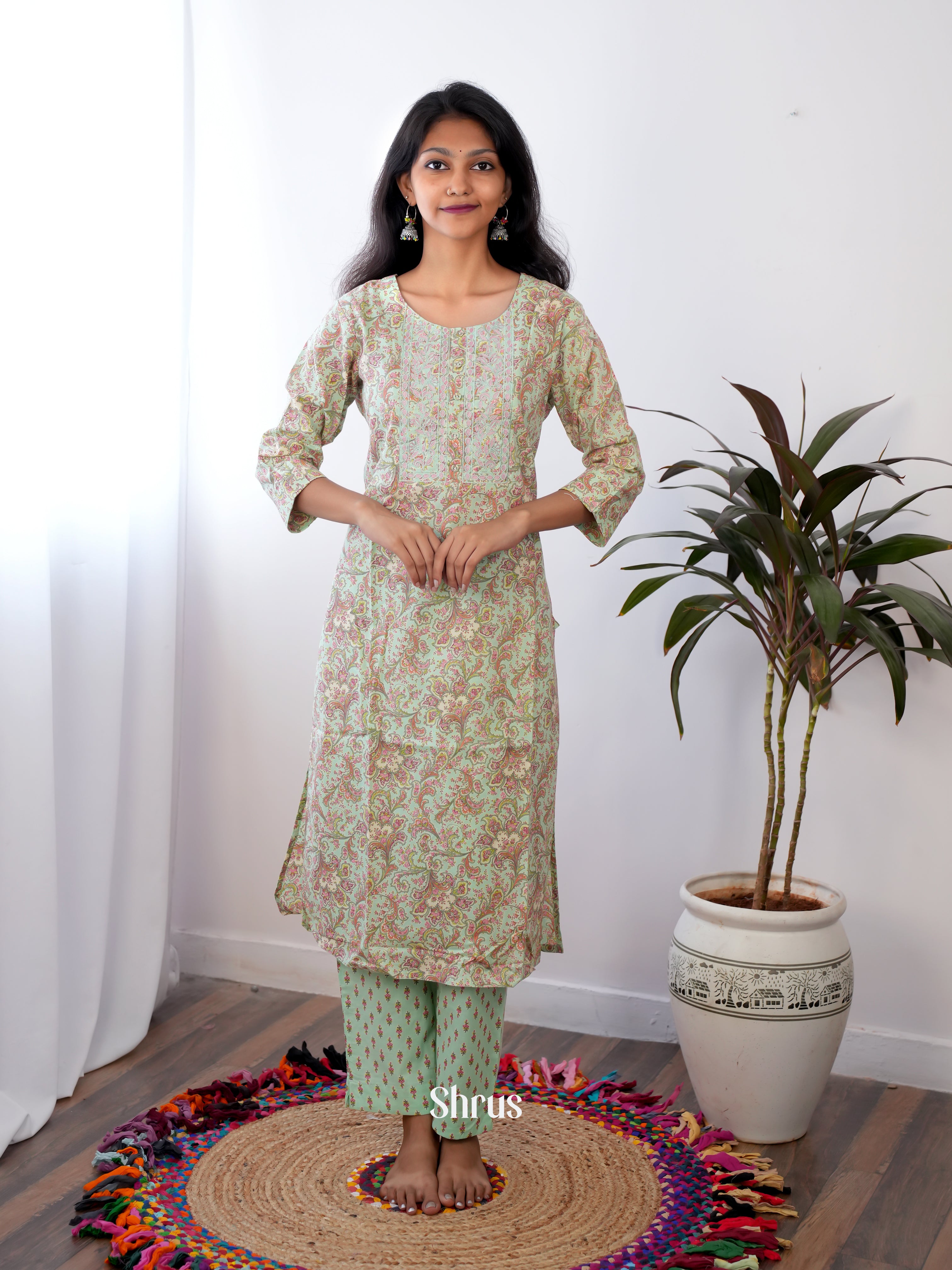 Green & Pink - 2pc printed Readymade Suits