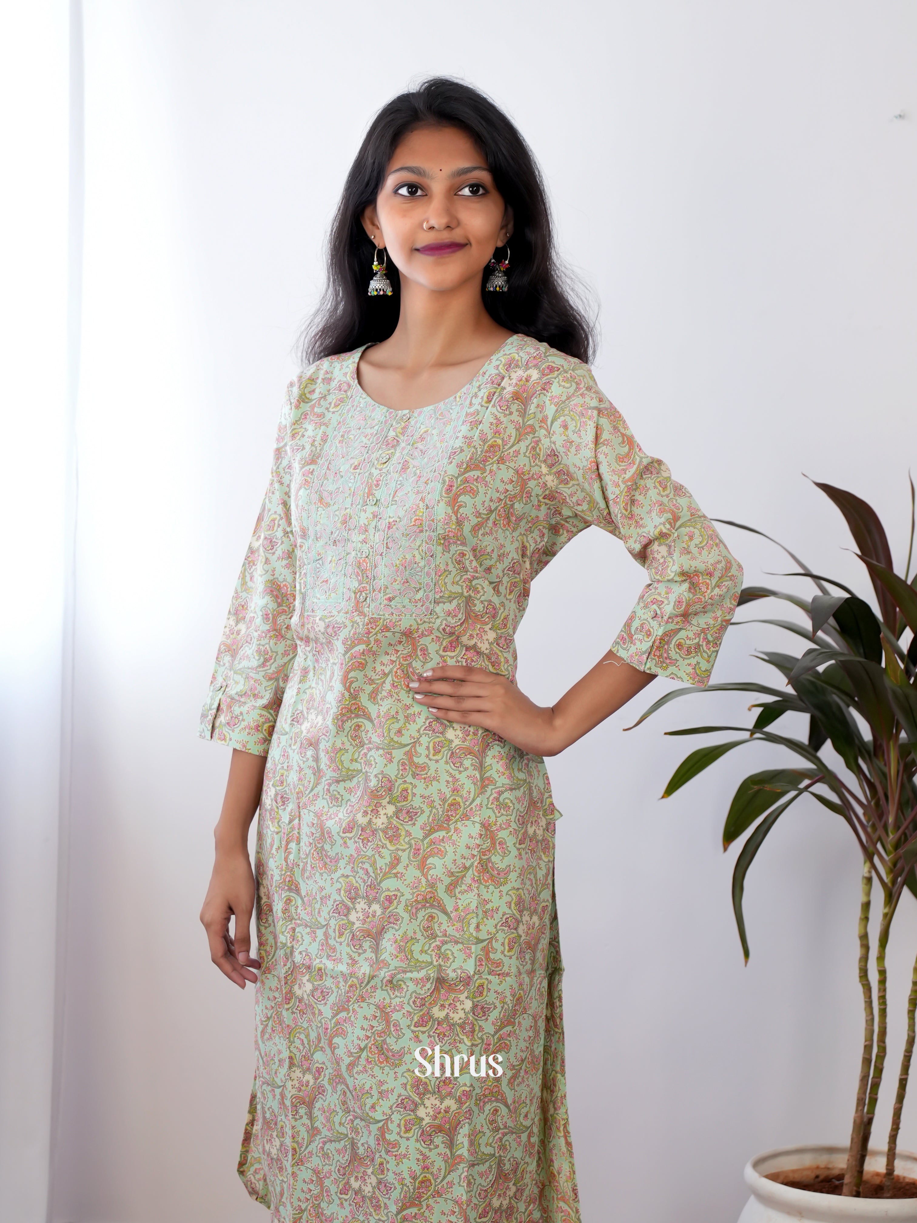 Green & Pink - 2pc printed Readymade Suits