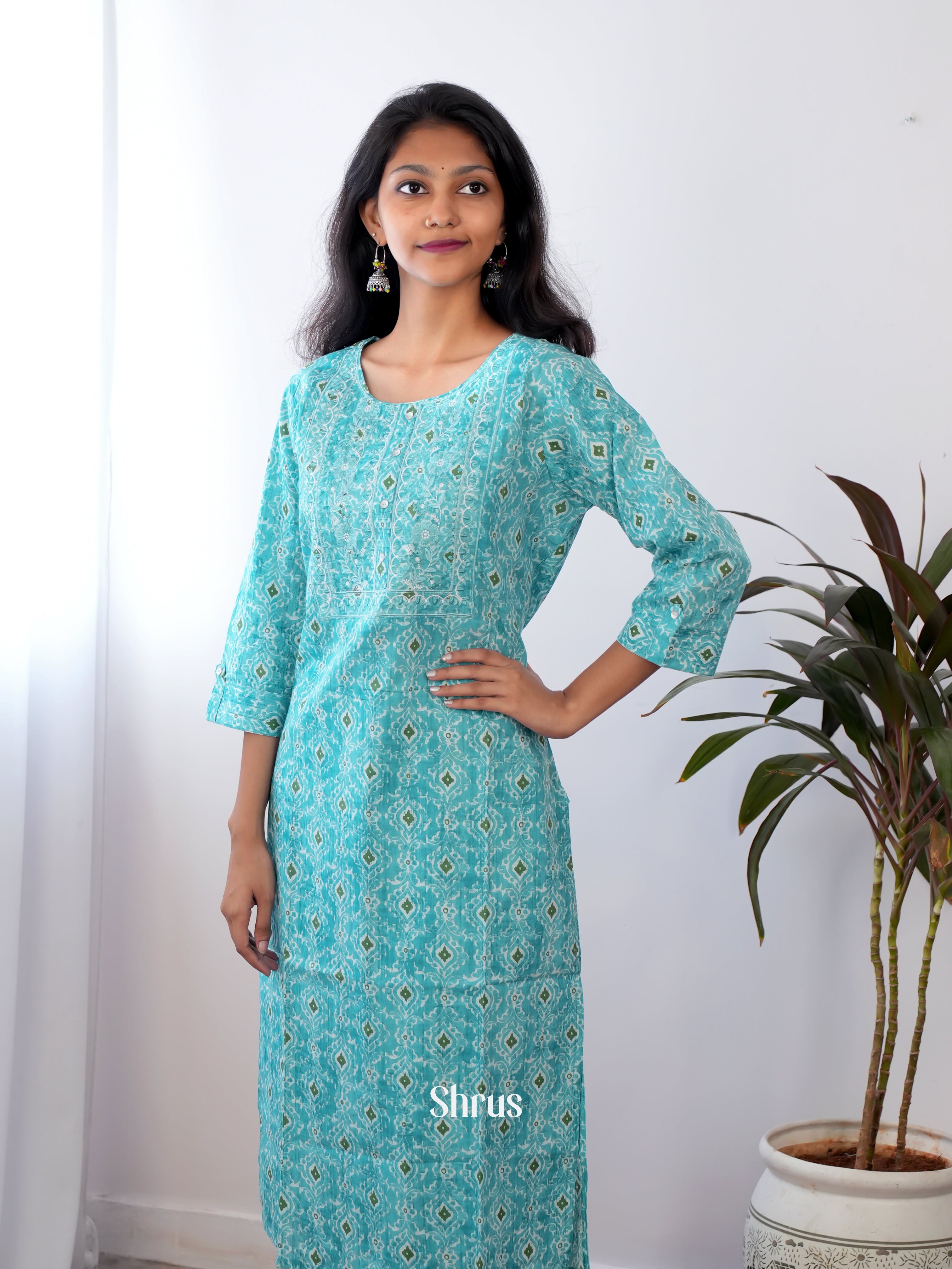 Blue -2pc  printed Casual  Readymade Suits