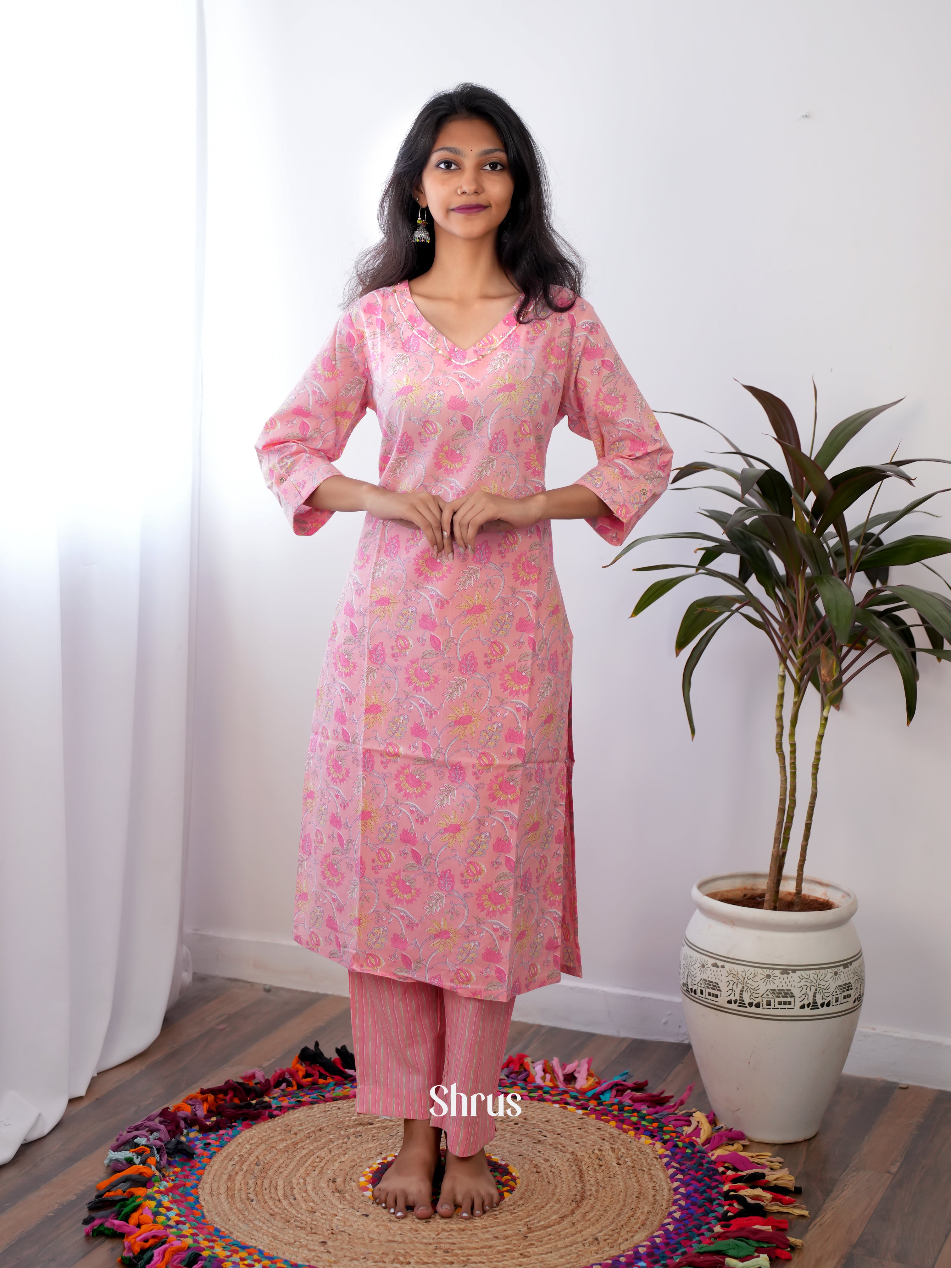 Pink -2pc printed Casual  Readymade Suits