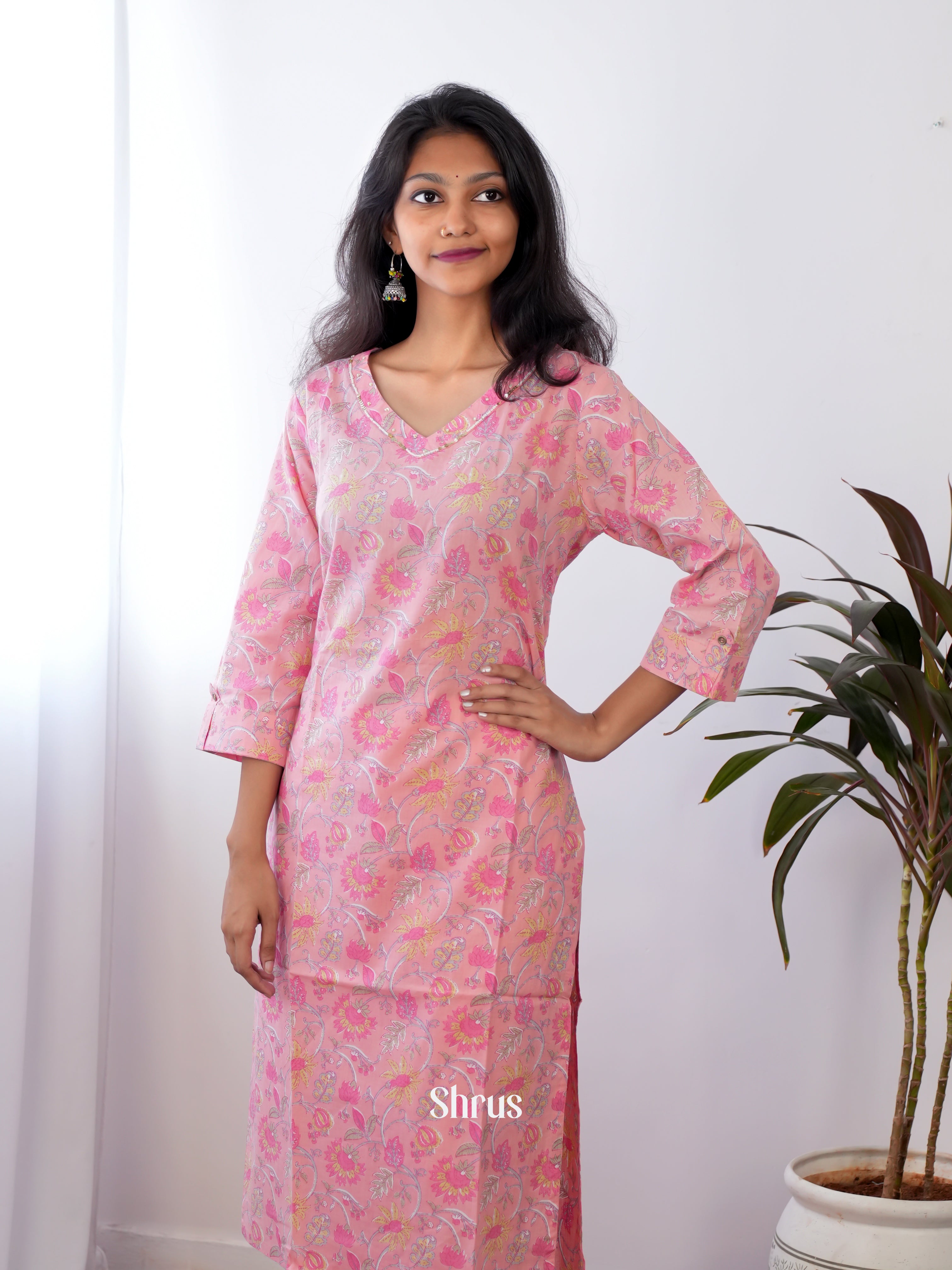 Pink -2pc printed Casual  Readymade Suits