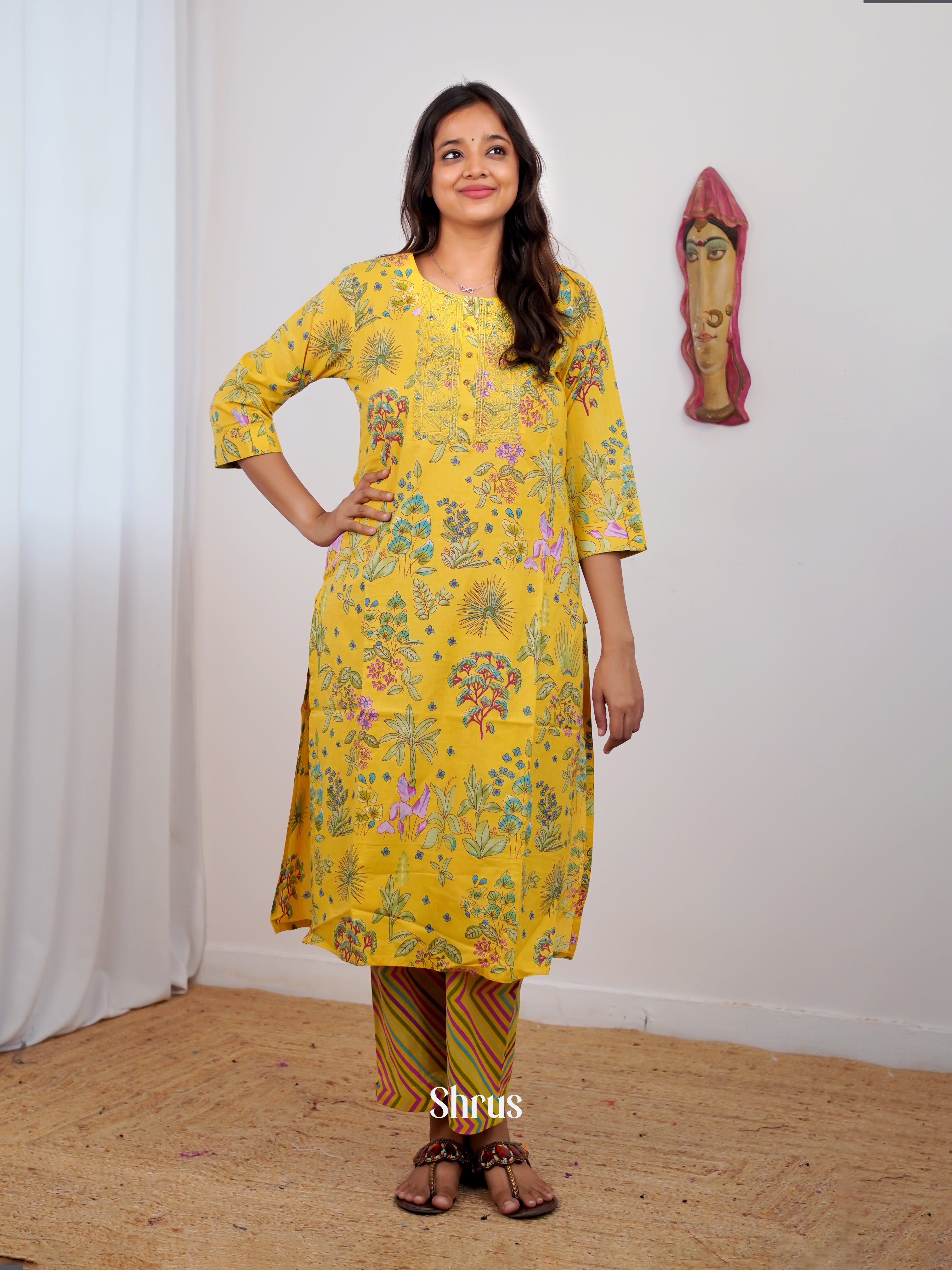 Yellow - 2pc Casual printed Readymade Suits