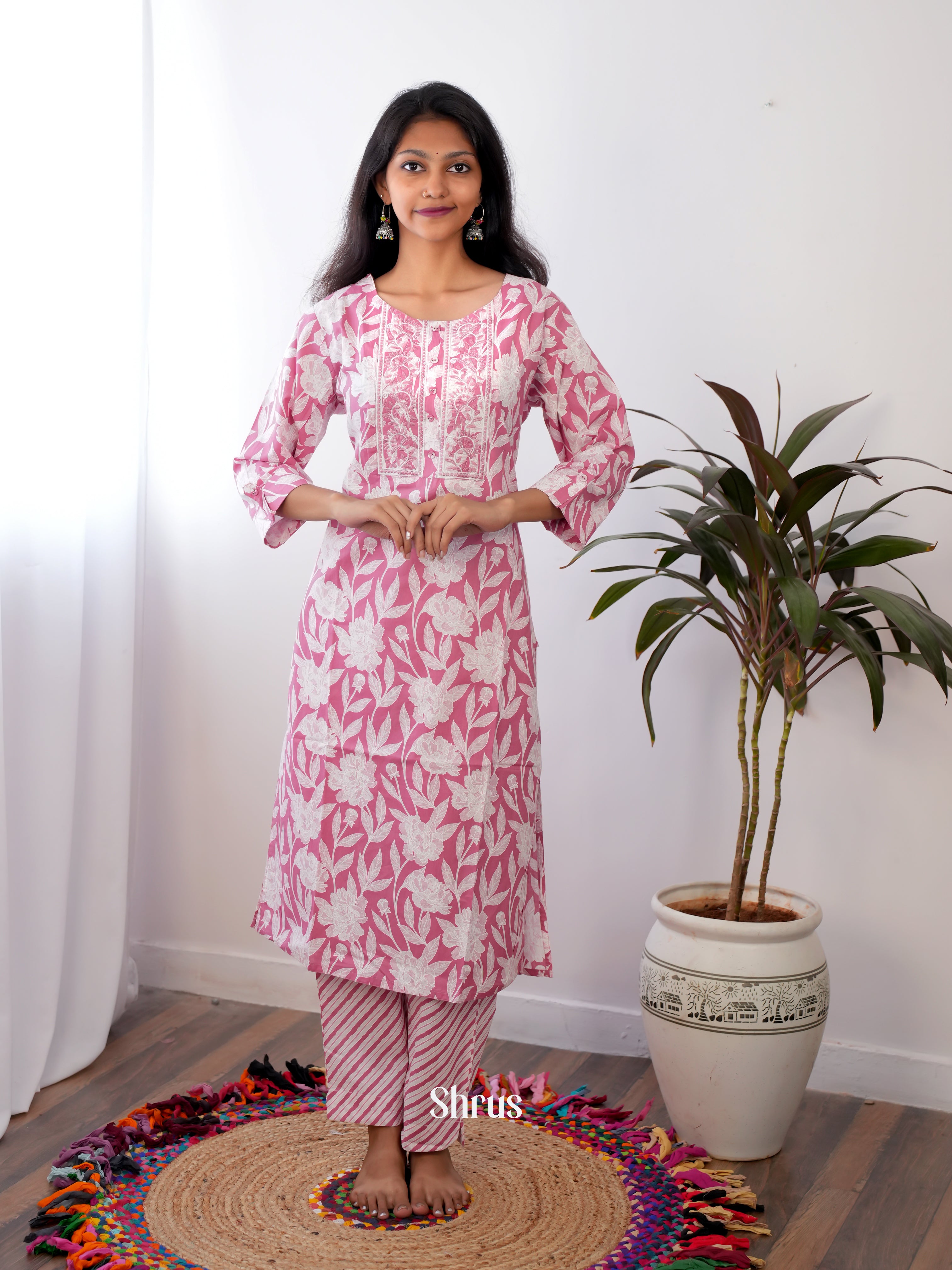 Pink-2pc casual printed   Readymade Suits