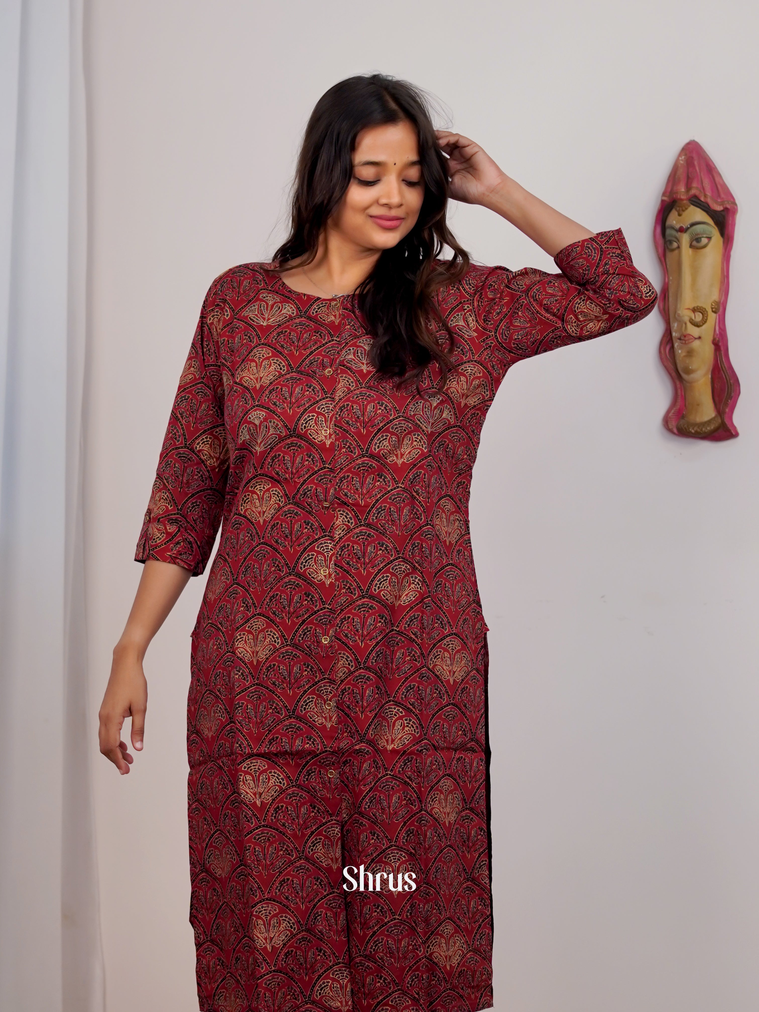 Red -2pc printed  Readymade Suits