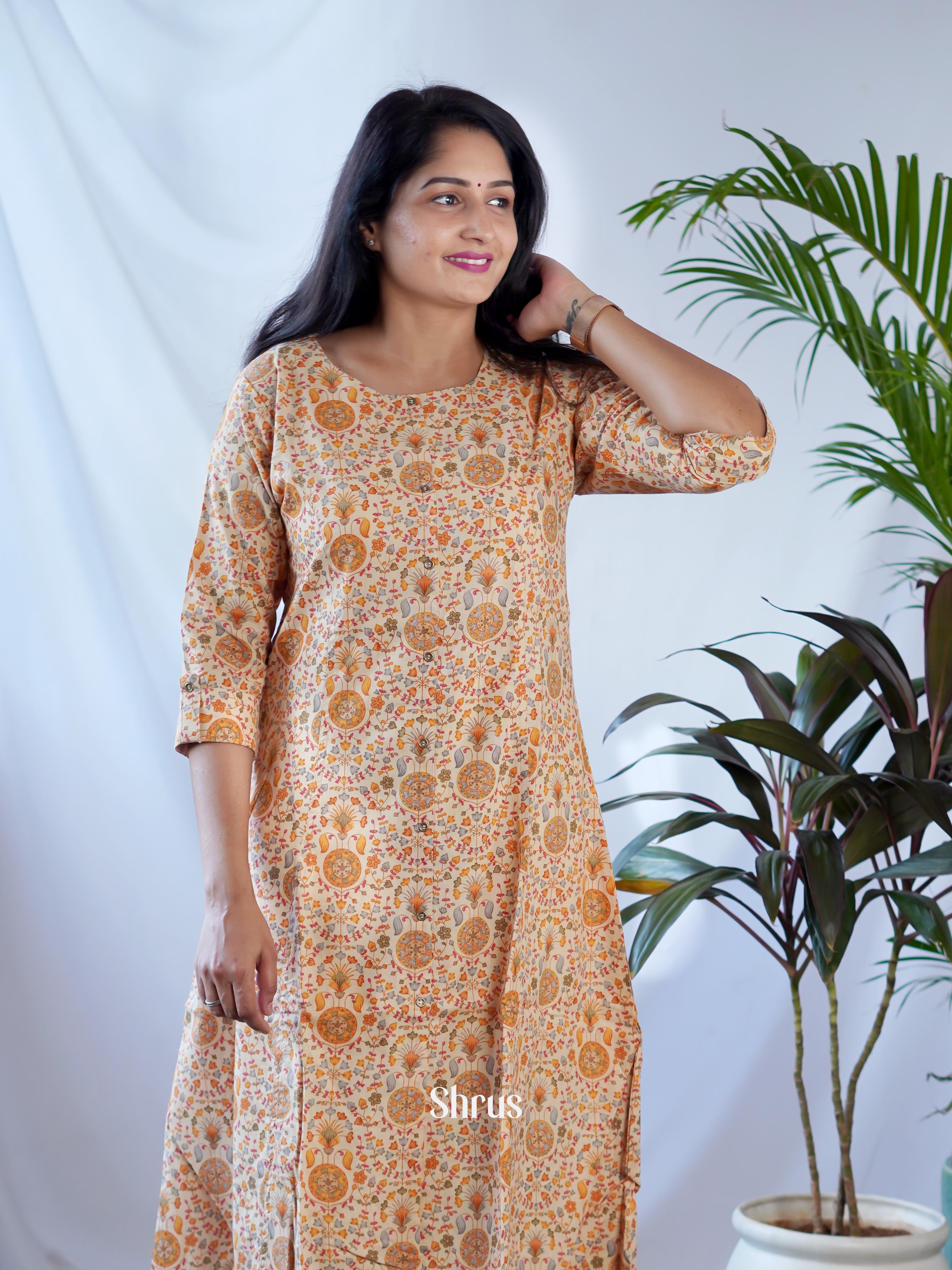 Cream & Brown -  Readymade Kurti