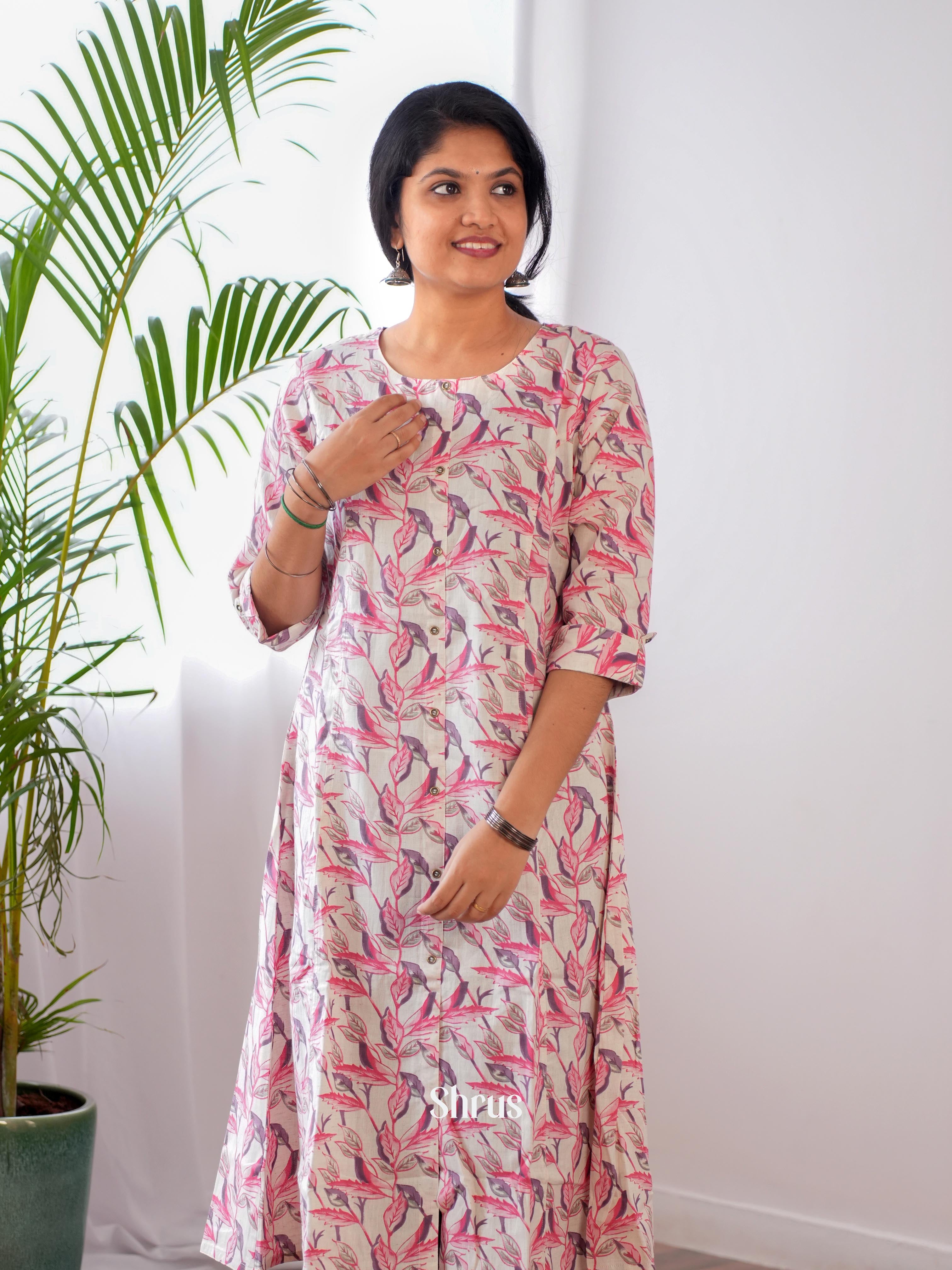 Cream & Pink - Readymade Kurti