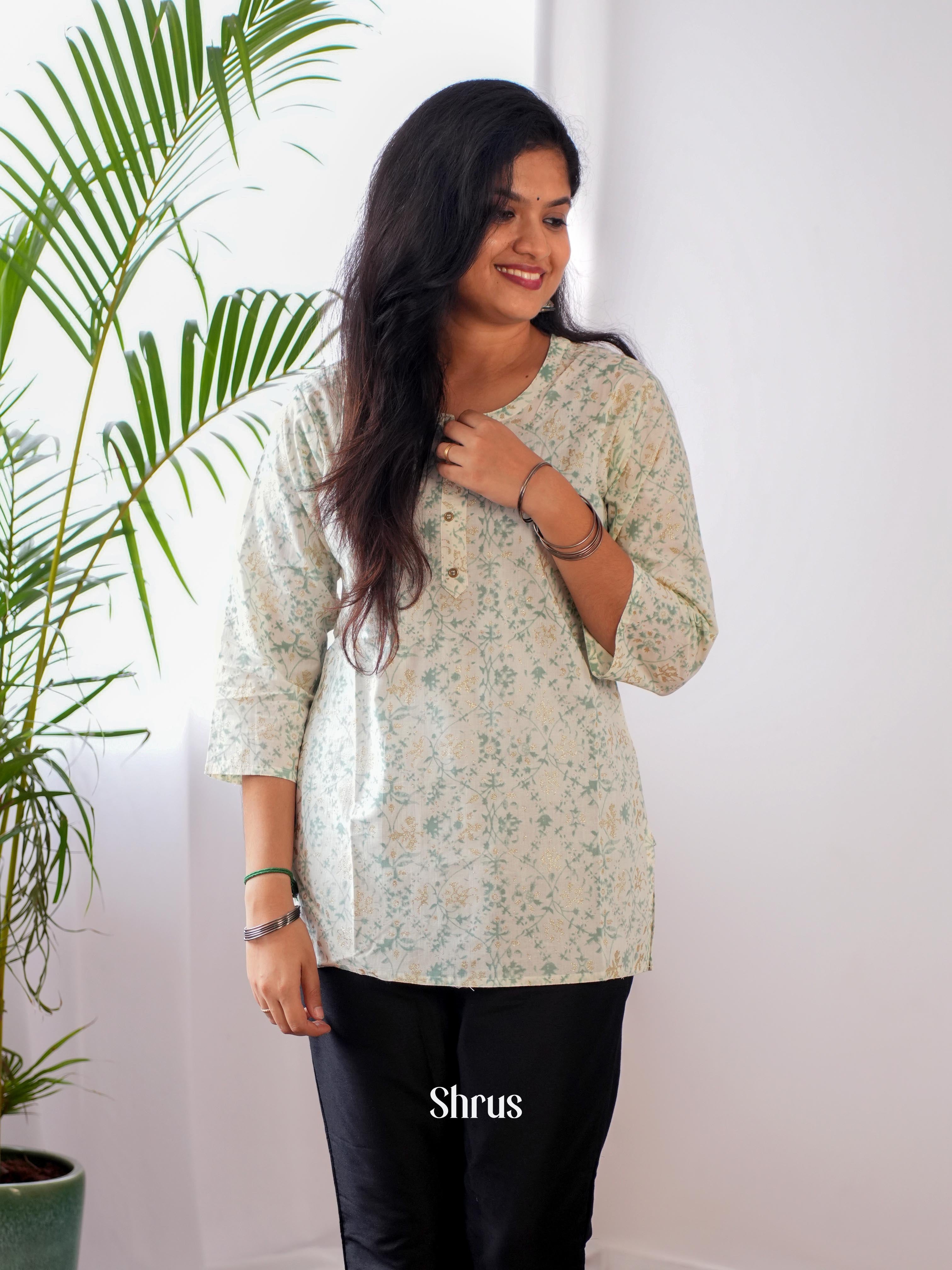 Cream & Green - Readymade kurti