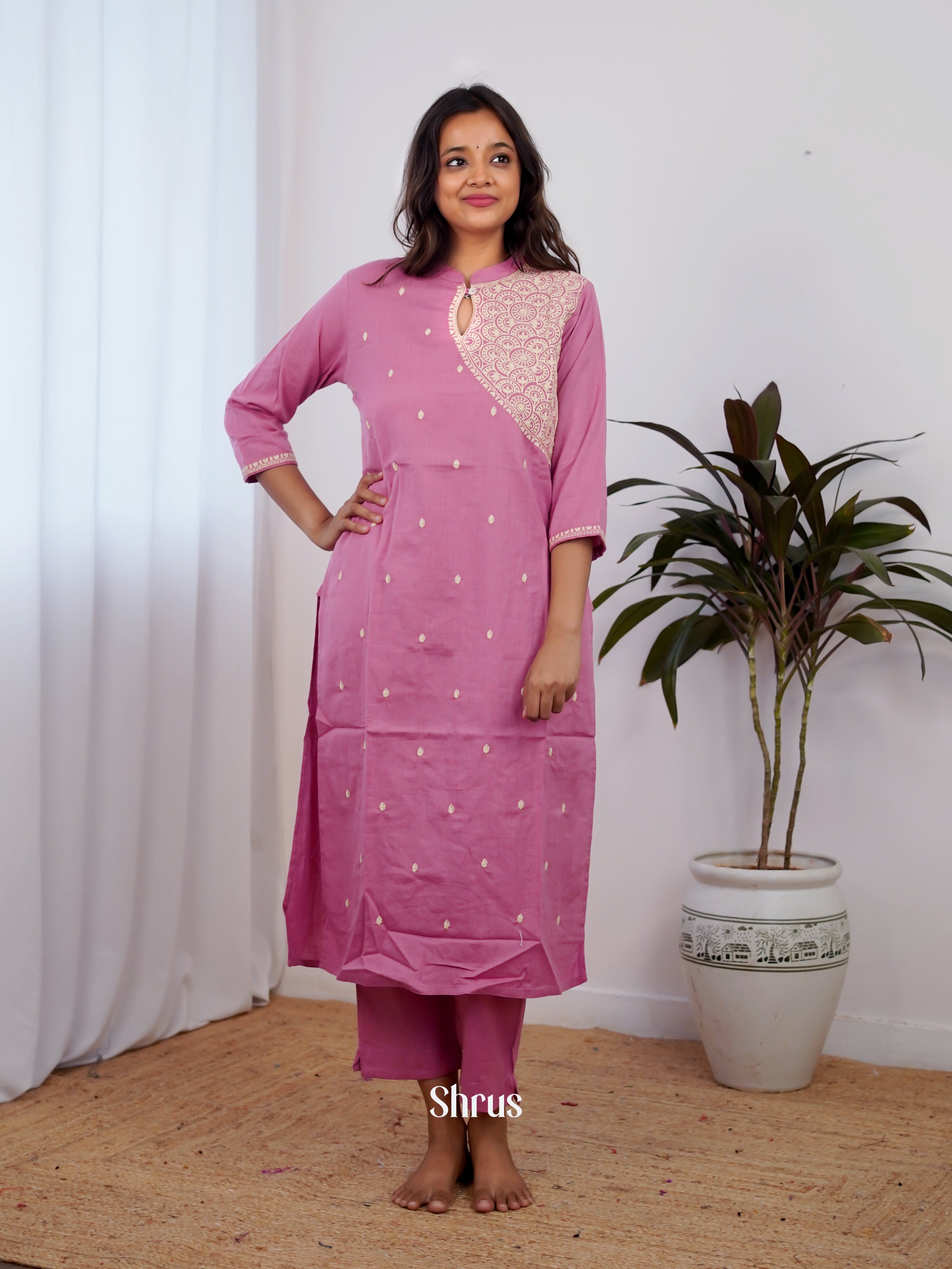 Pink - 2pc embroidery Readymade Suits