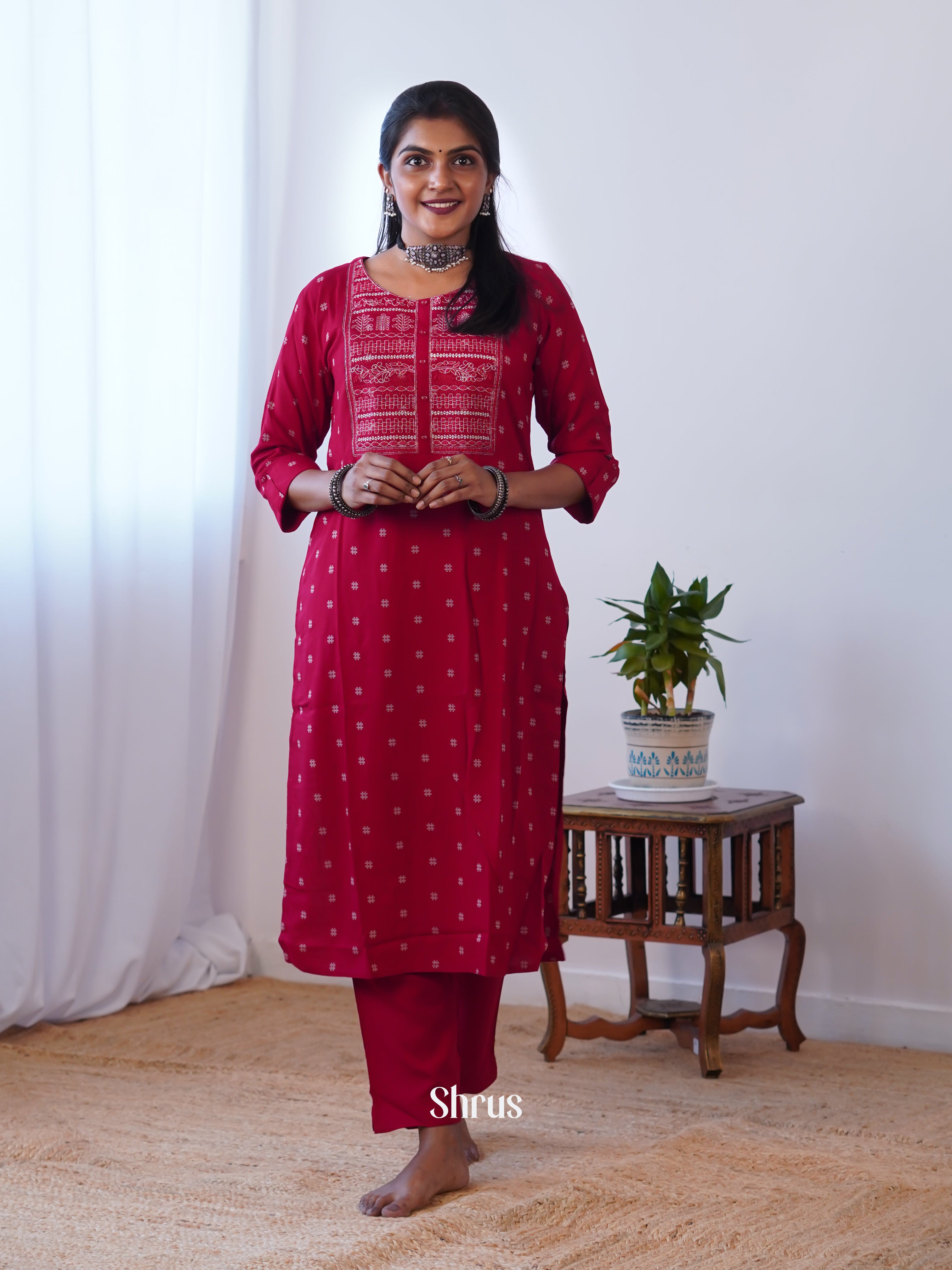 Red- 2pc Casual printed Readymade Suits