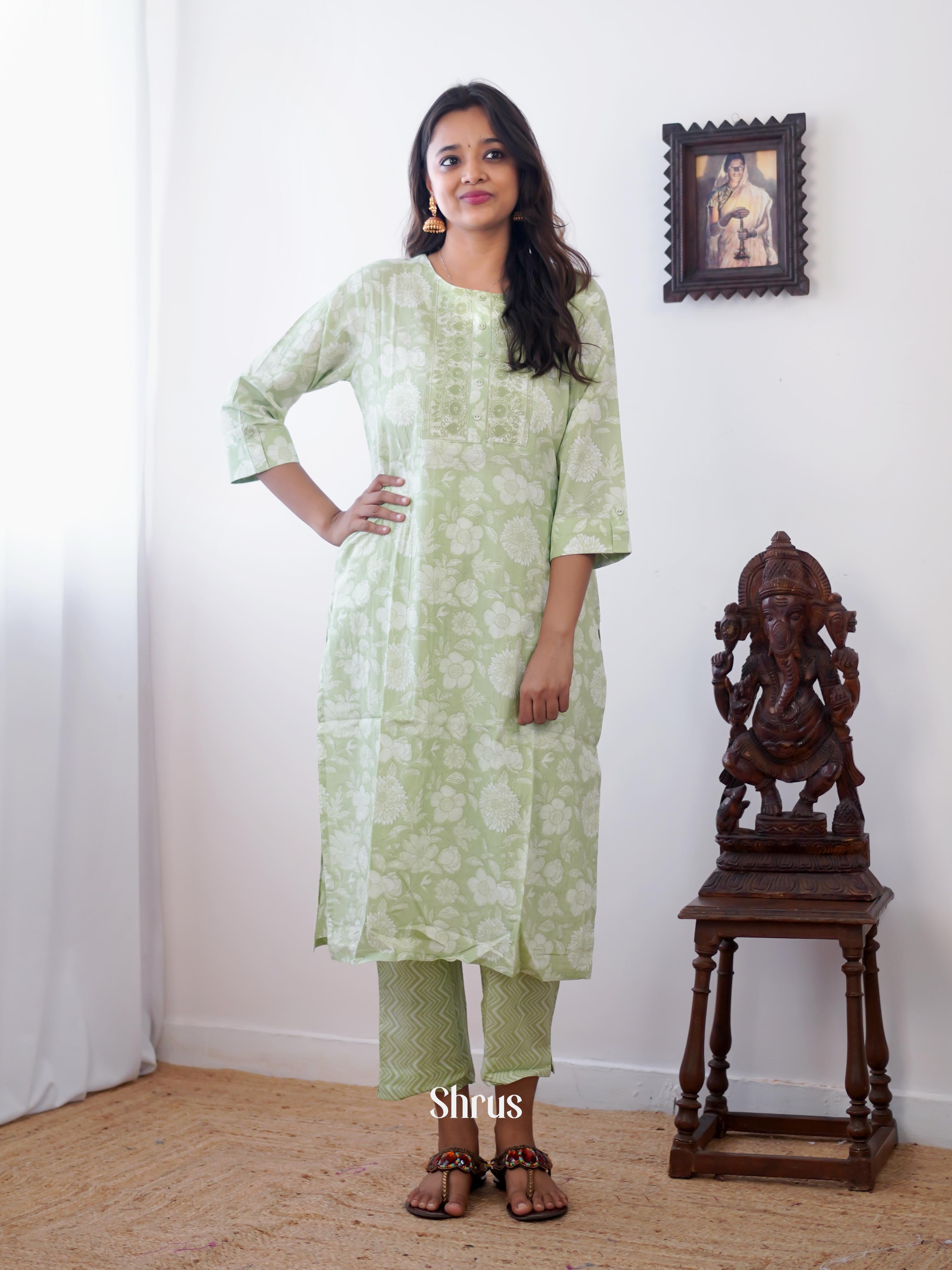 Green - 2pc printed Readymade Suits