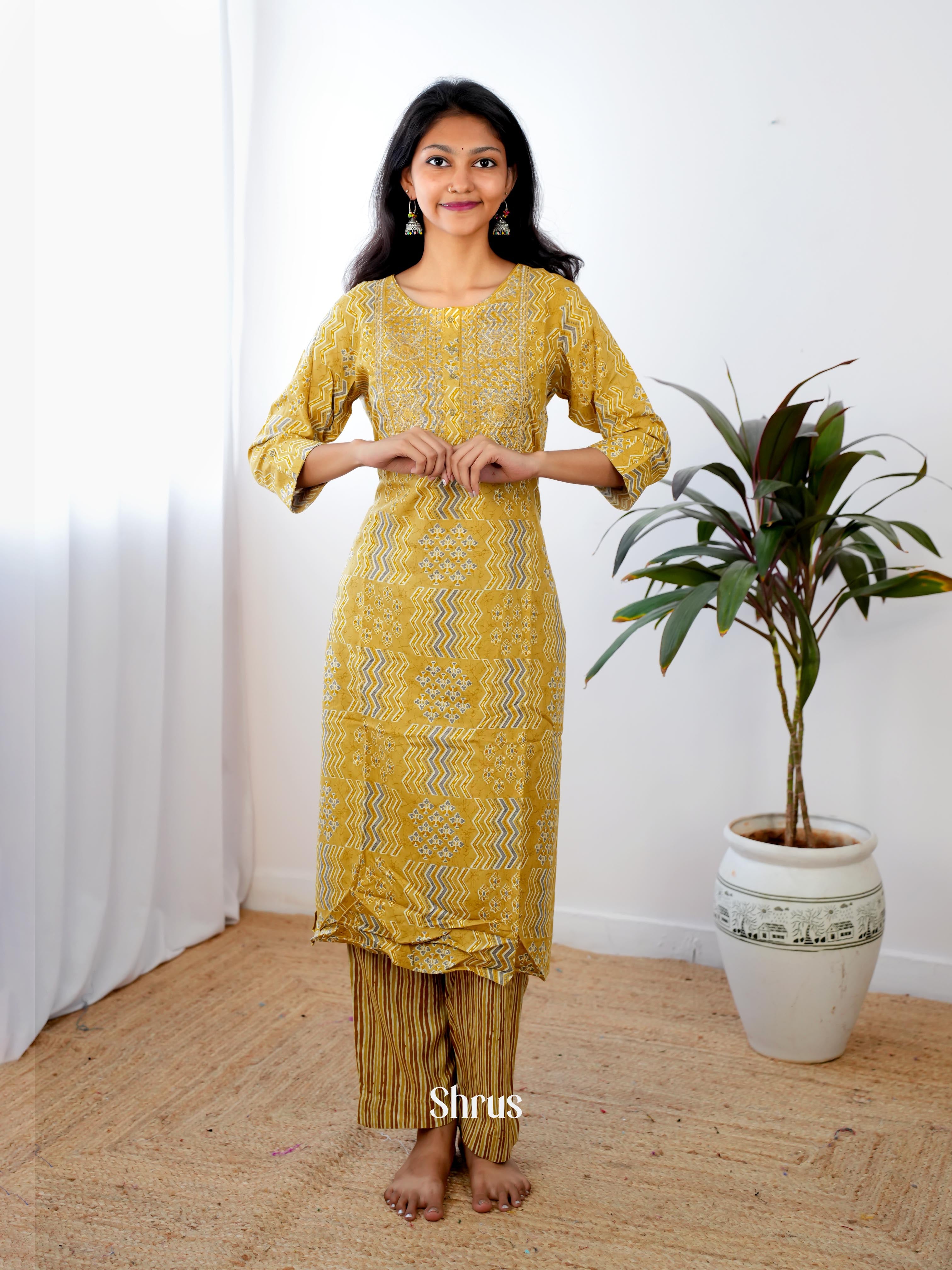 Mustard- 2pc printed Casual Readymade Suits