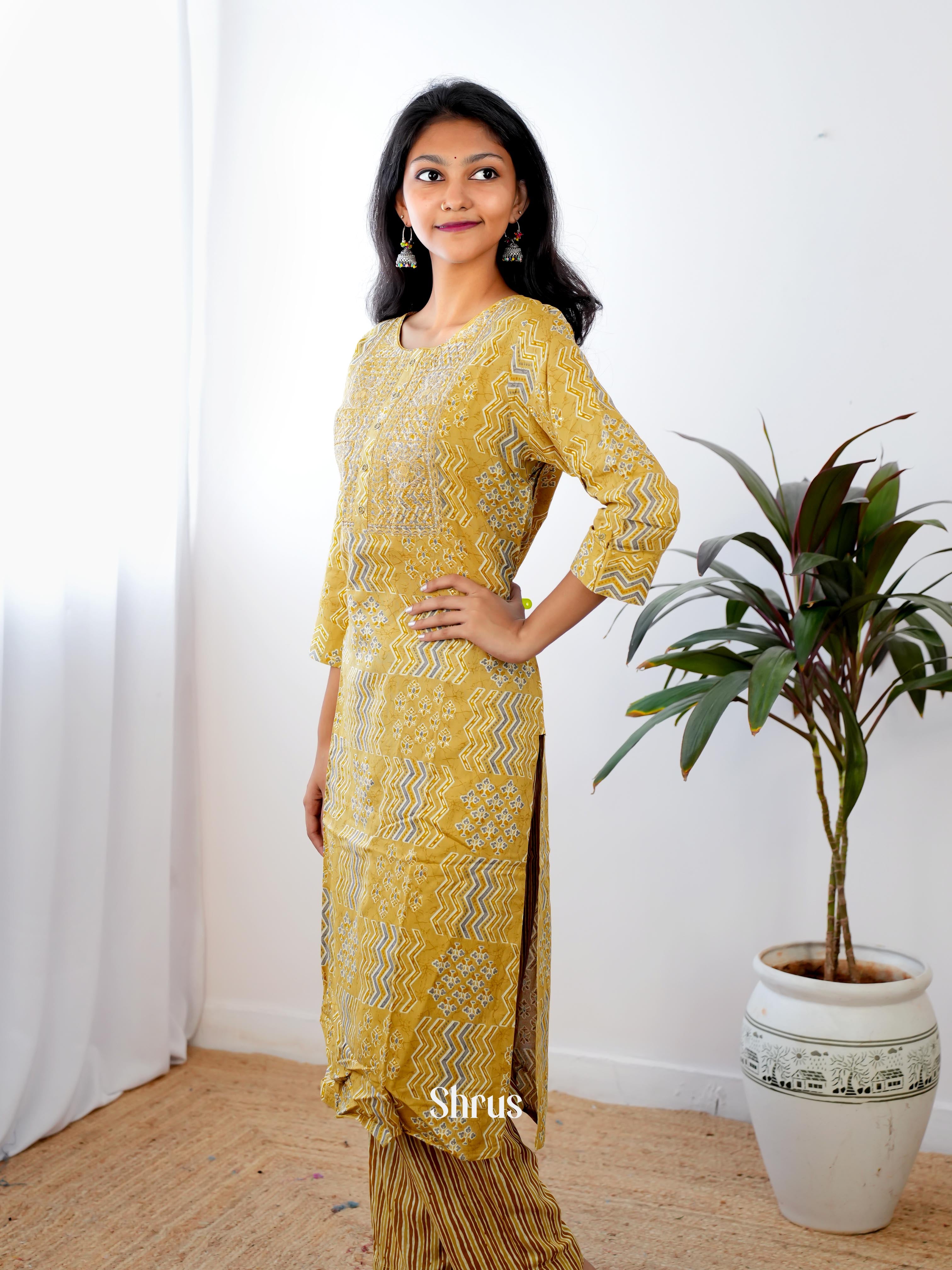 Mustard- 2pc printed Casual Readymade Suits