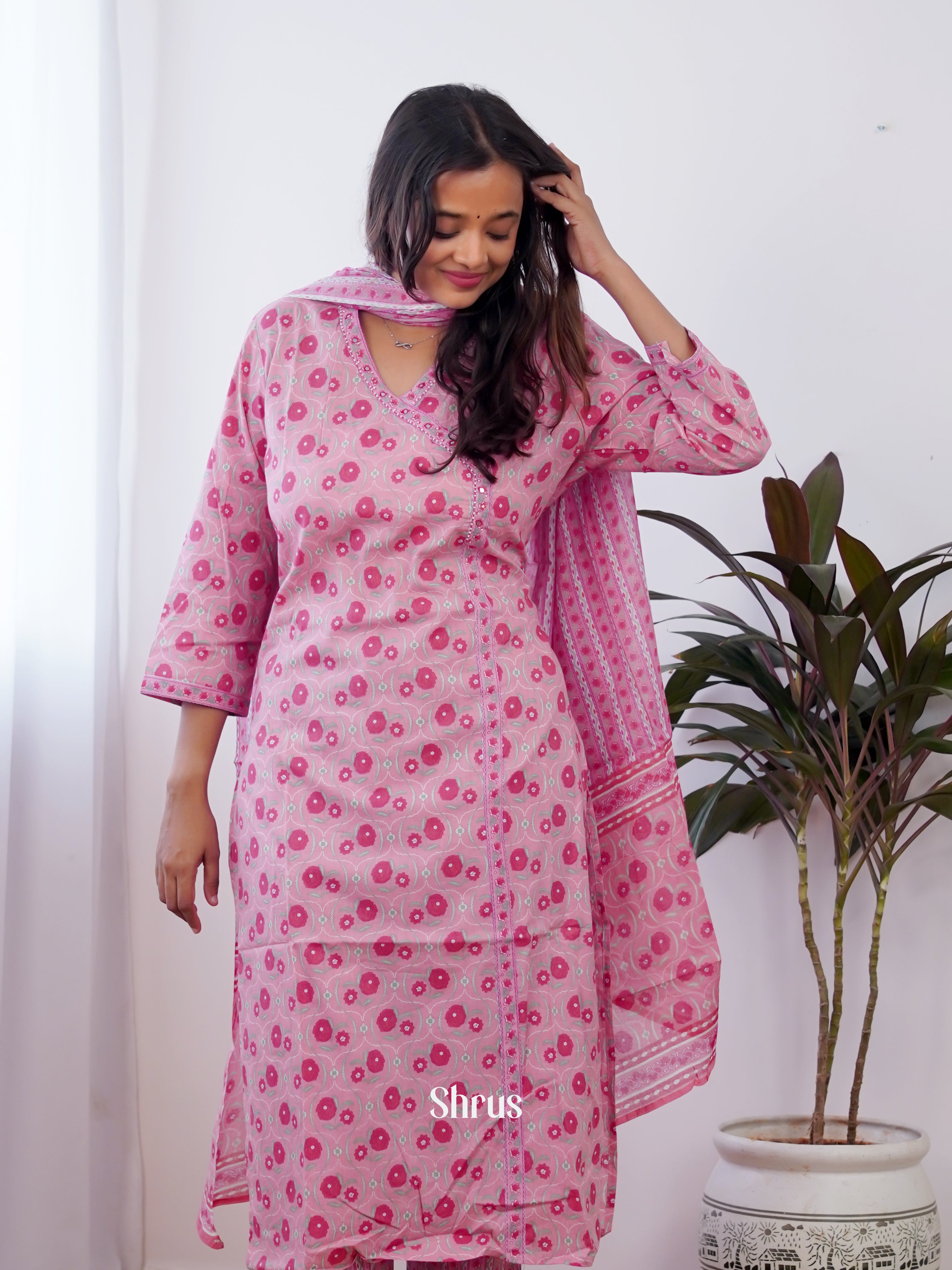 Pink -3 pc Printed Casual  Readymade Suits