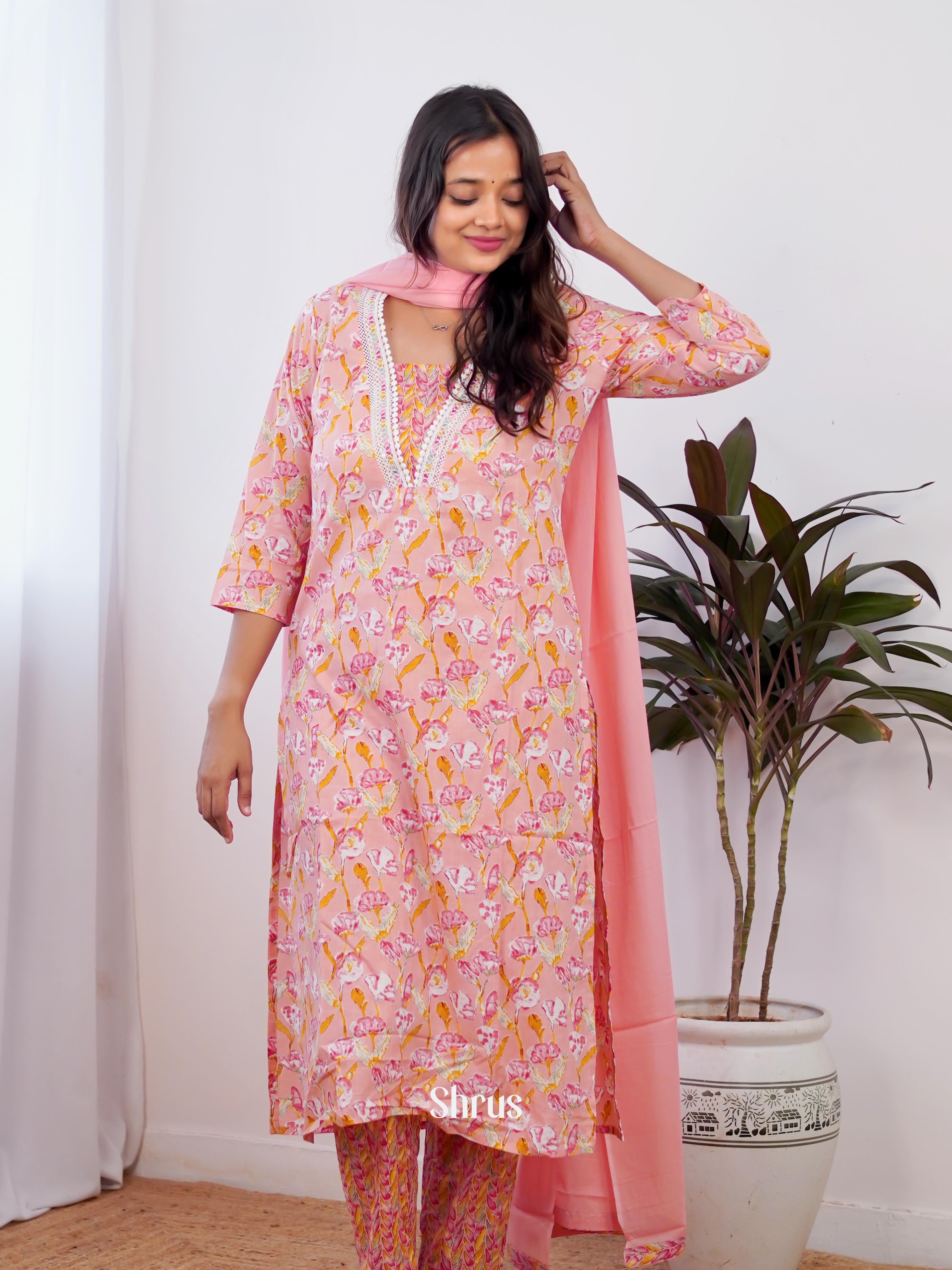 Peach  - 3 pc Printed  Readymade Suits