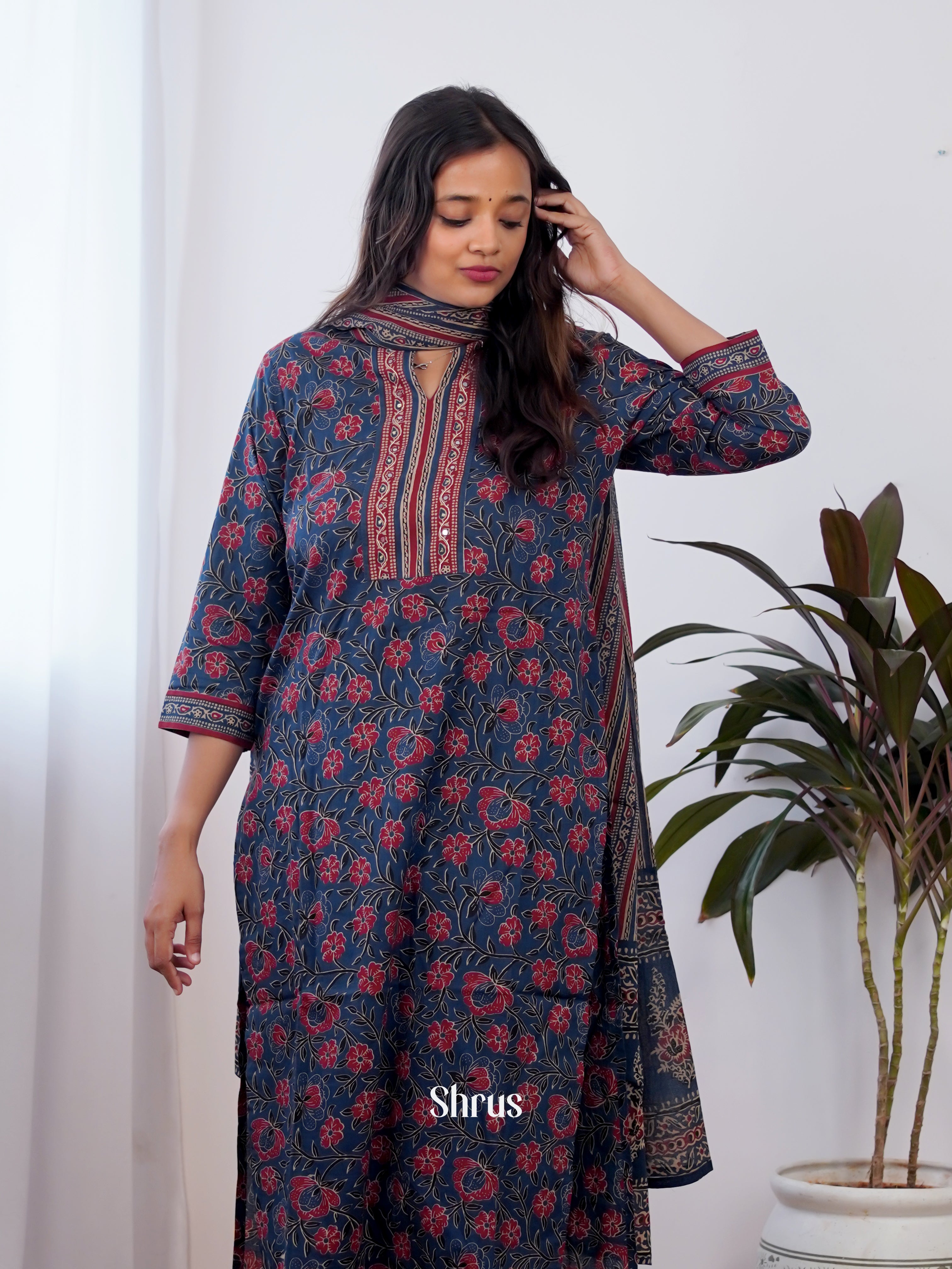 Blue - 3pc floral printed Readymade Suits