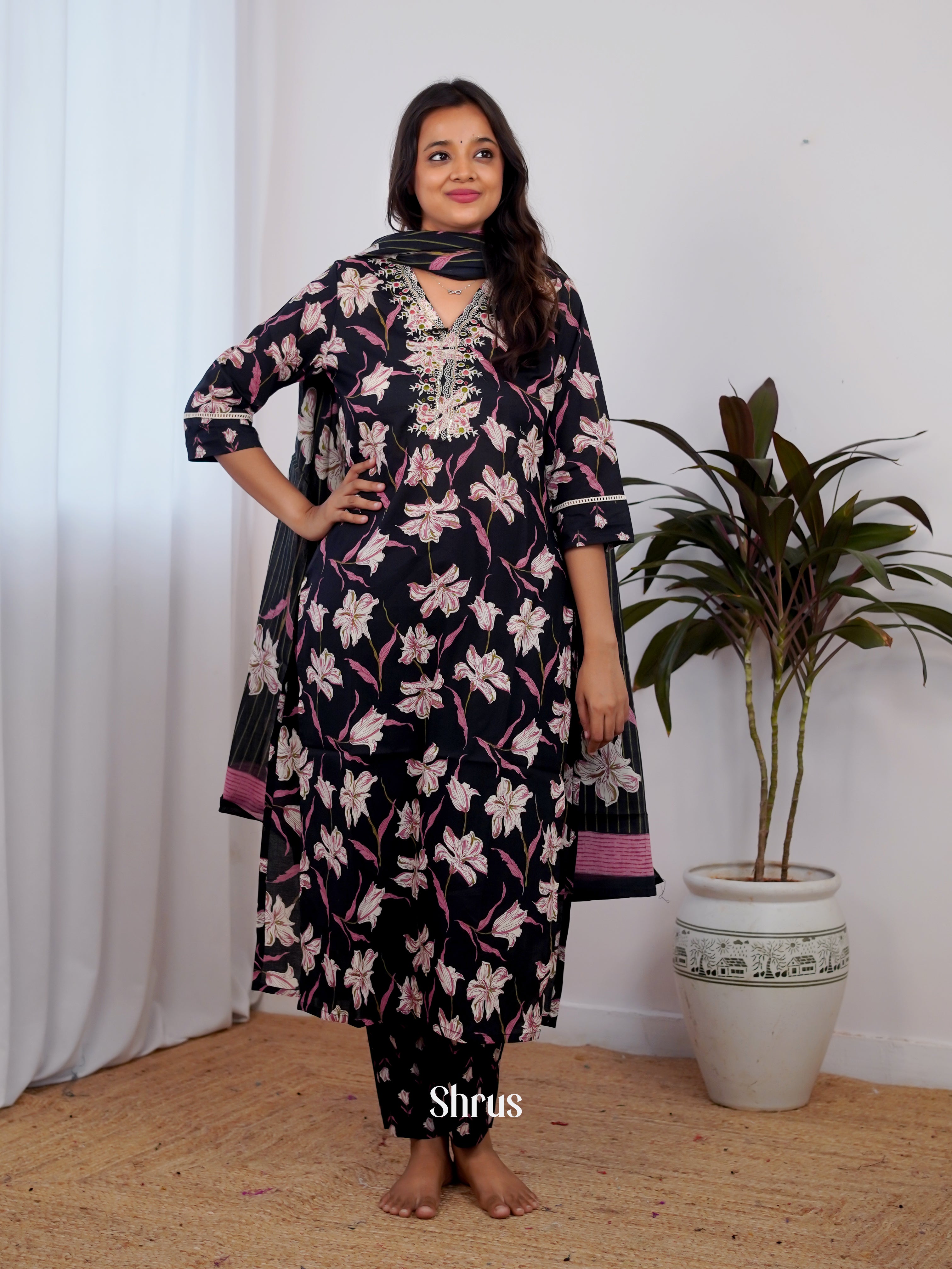 Black - 3pc Printed Readymade Suits