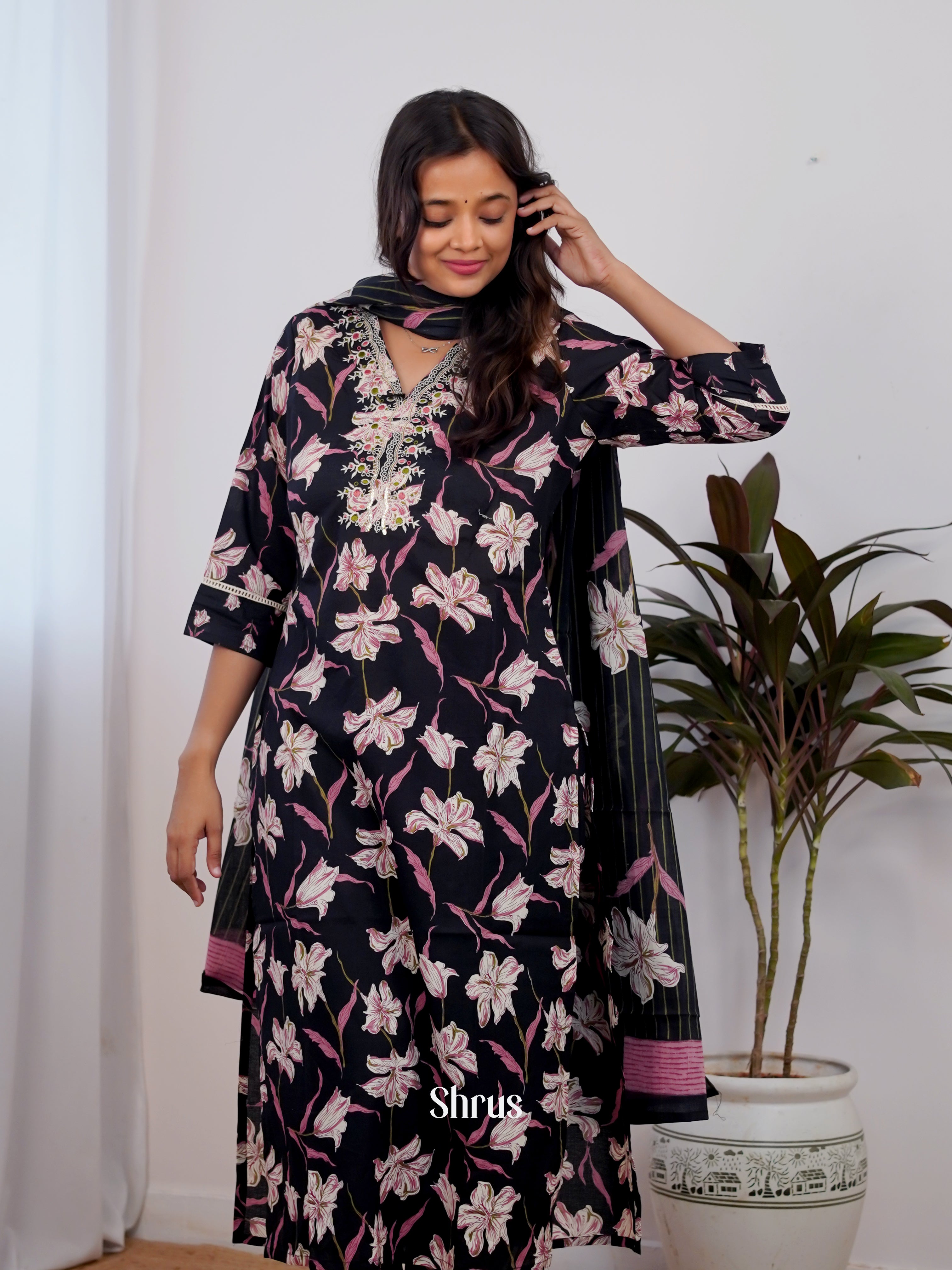 Black - 3pc Printed Readymade Suits