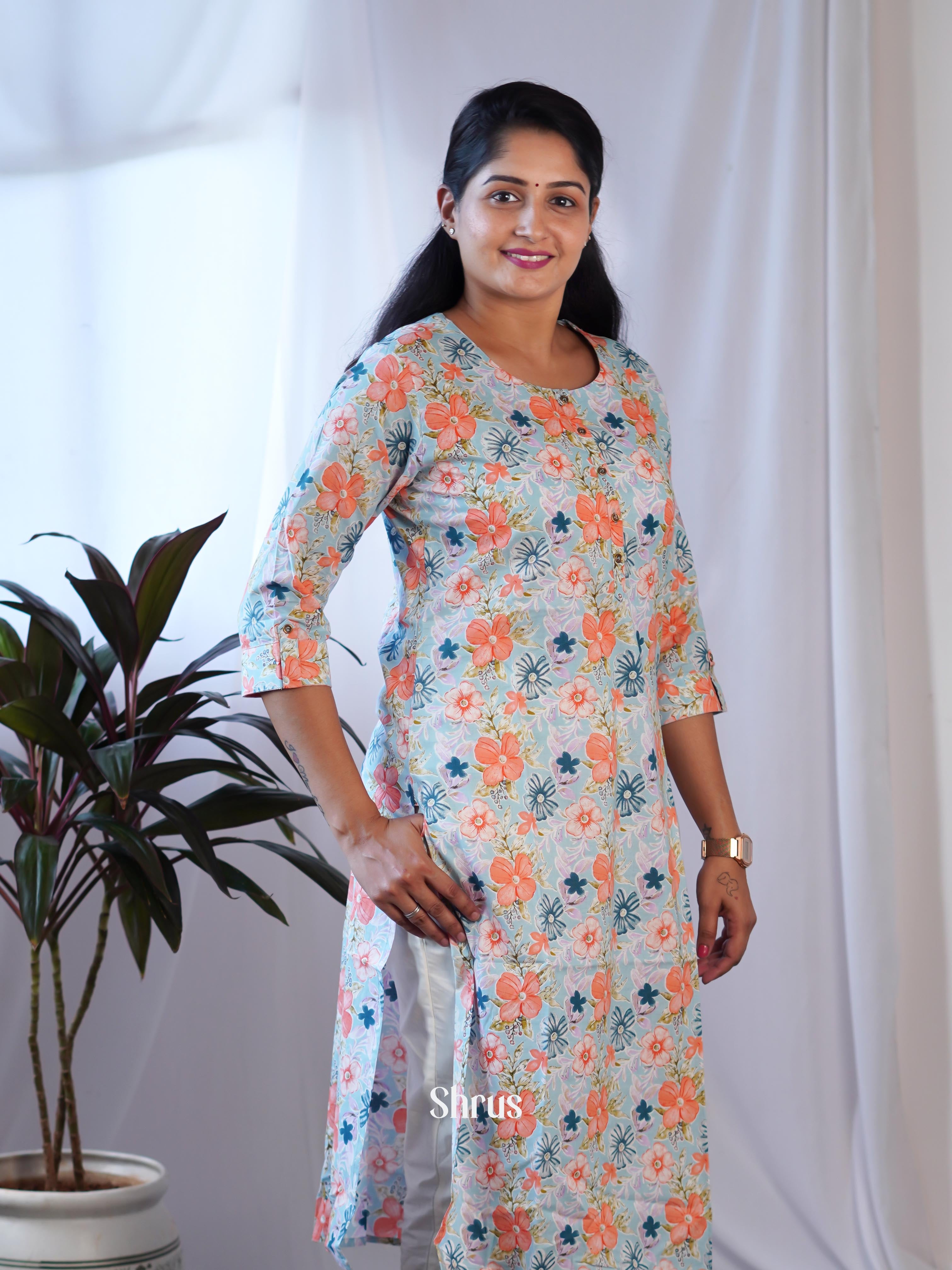 Blue  & Orange - Readymade Kurti