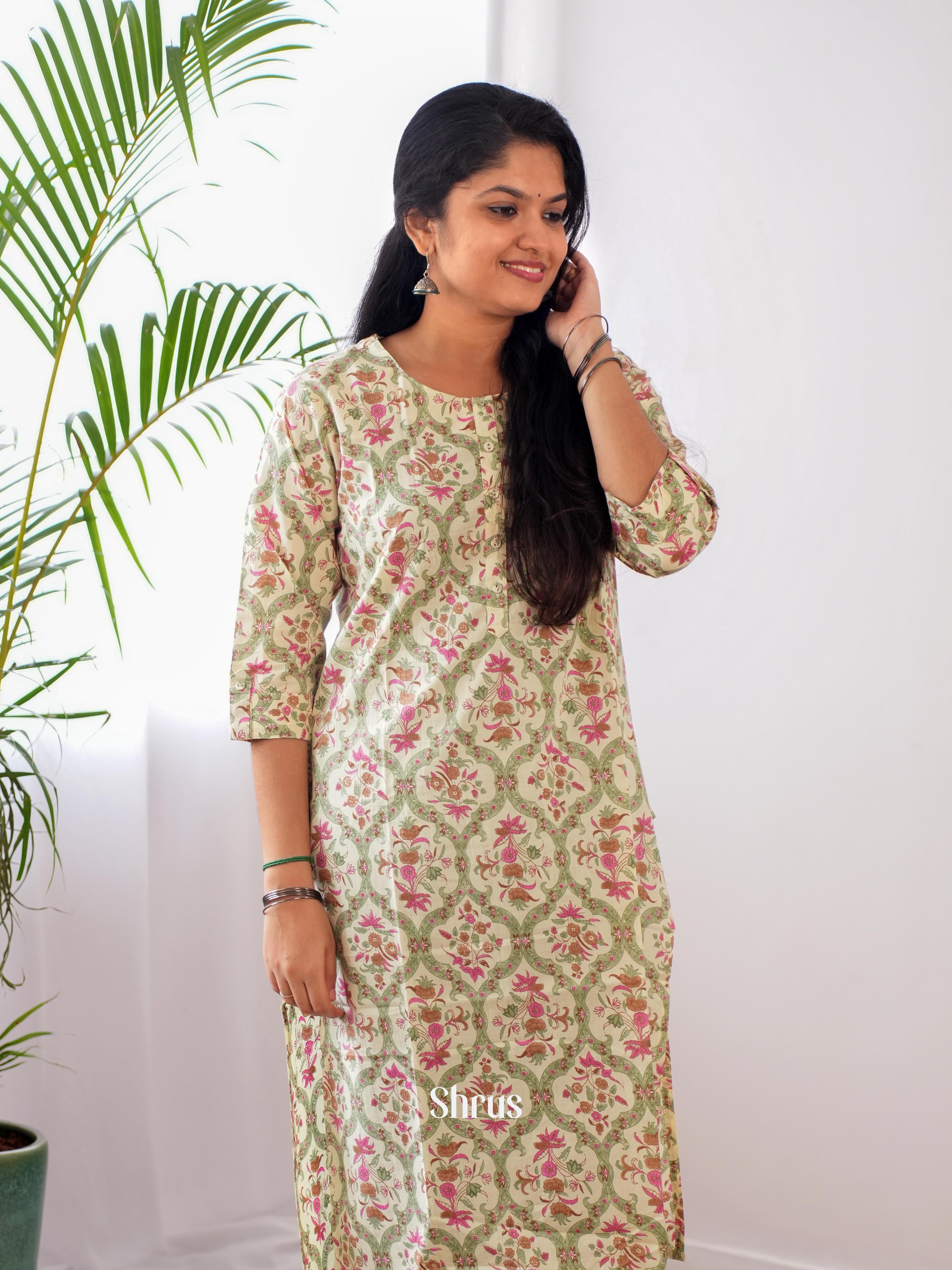 Cream & Green - Readymade kurti