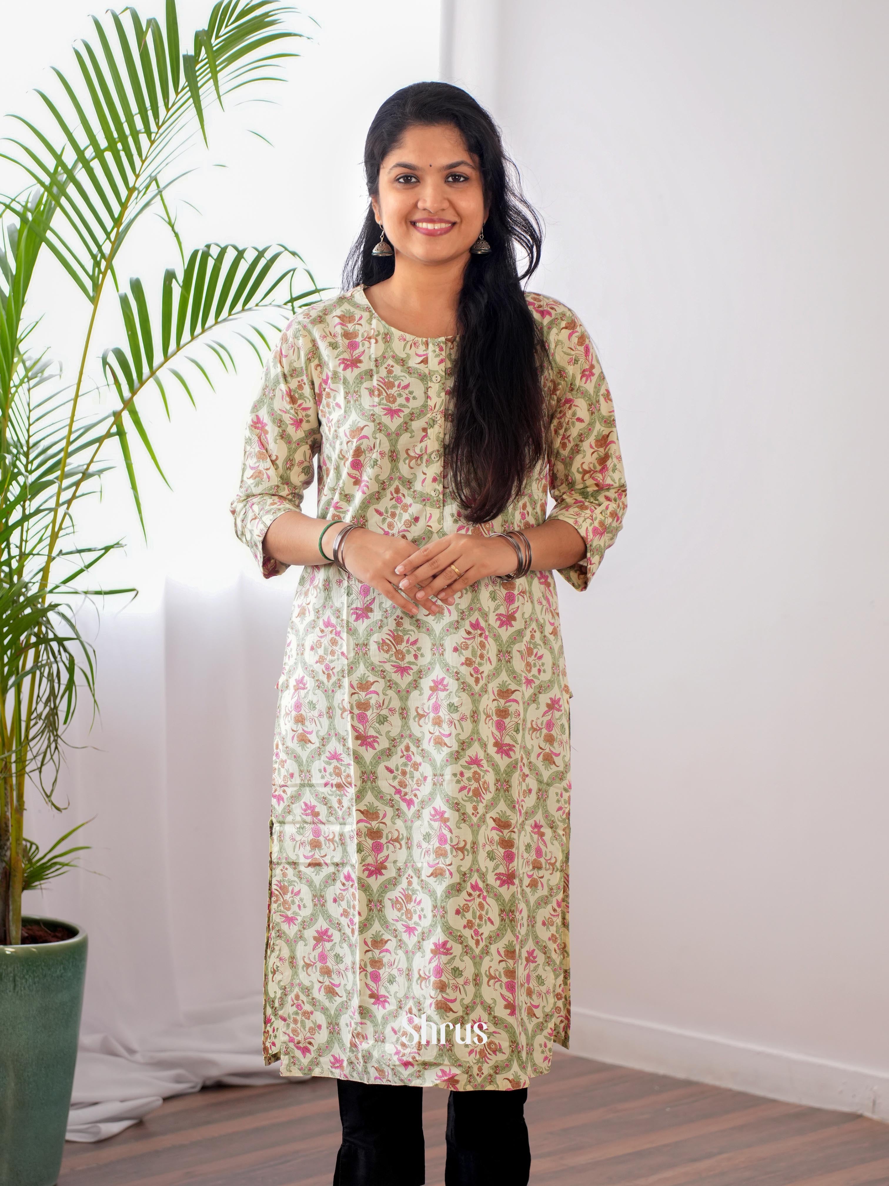 Cream & Green - Readymade kurti