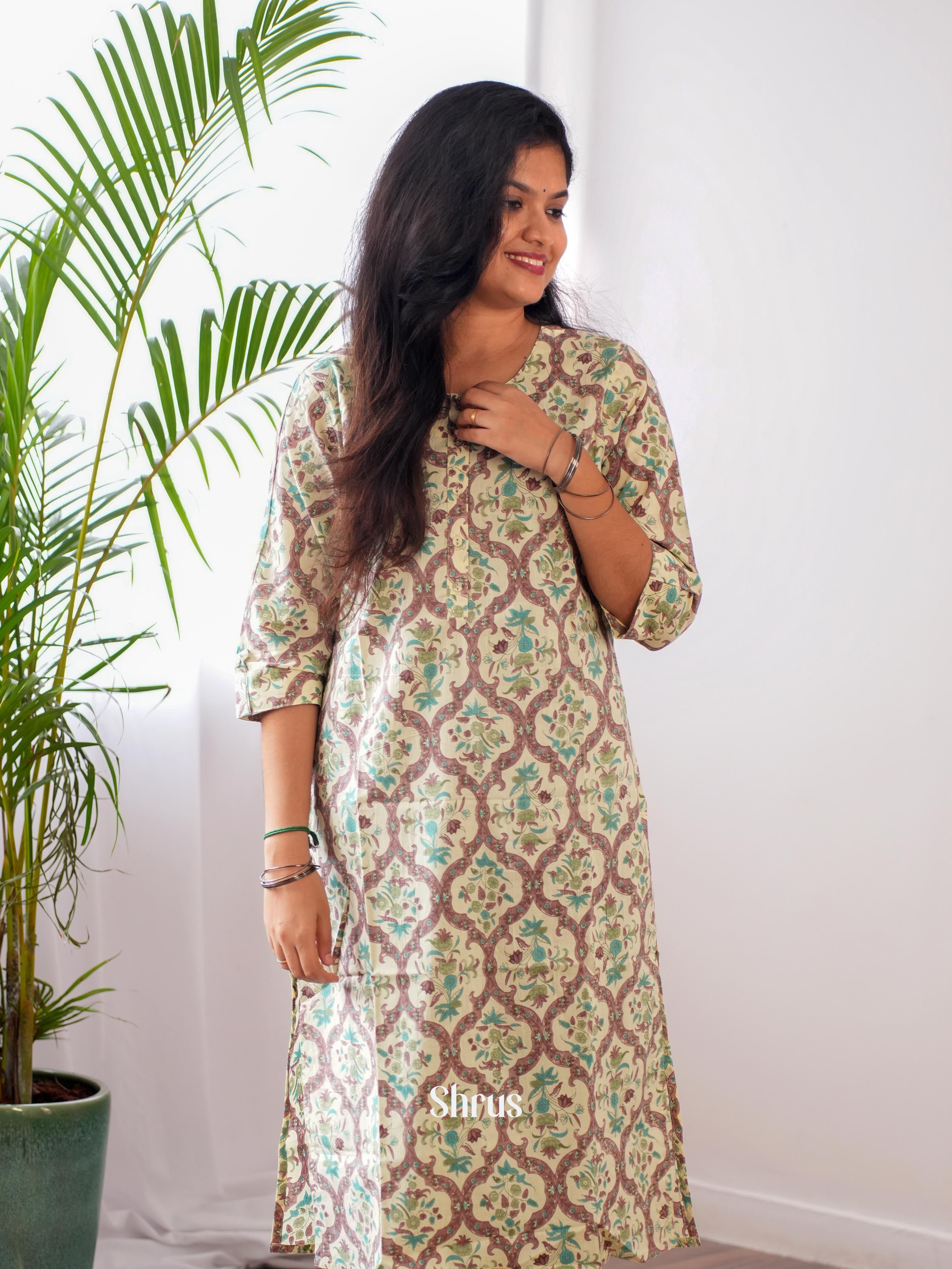 Cream & Brown - Readymade kurti