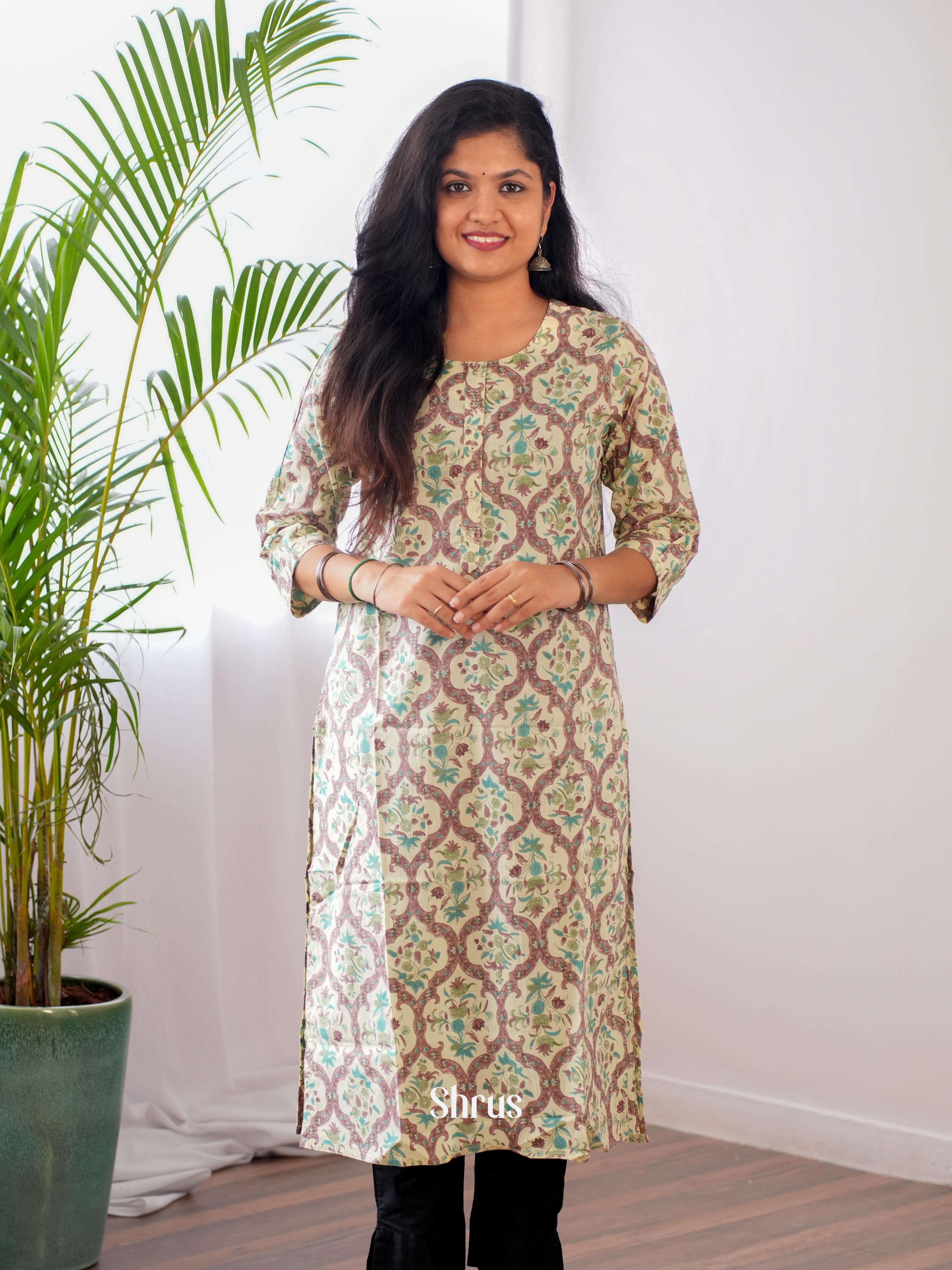 Cream & Brown - Readymade kurti