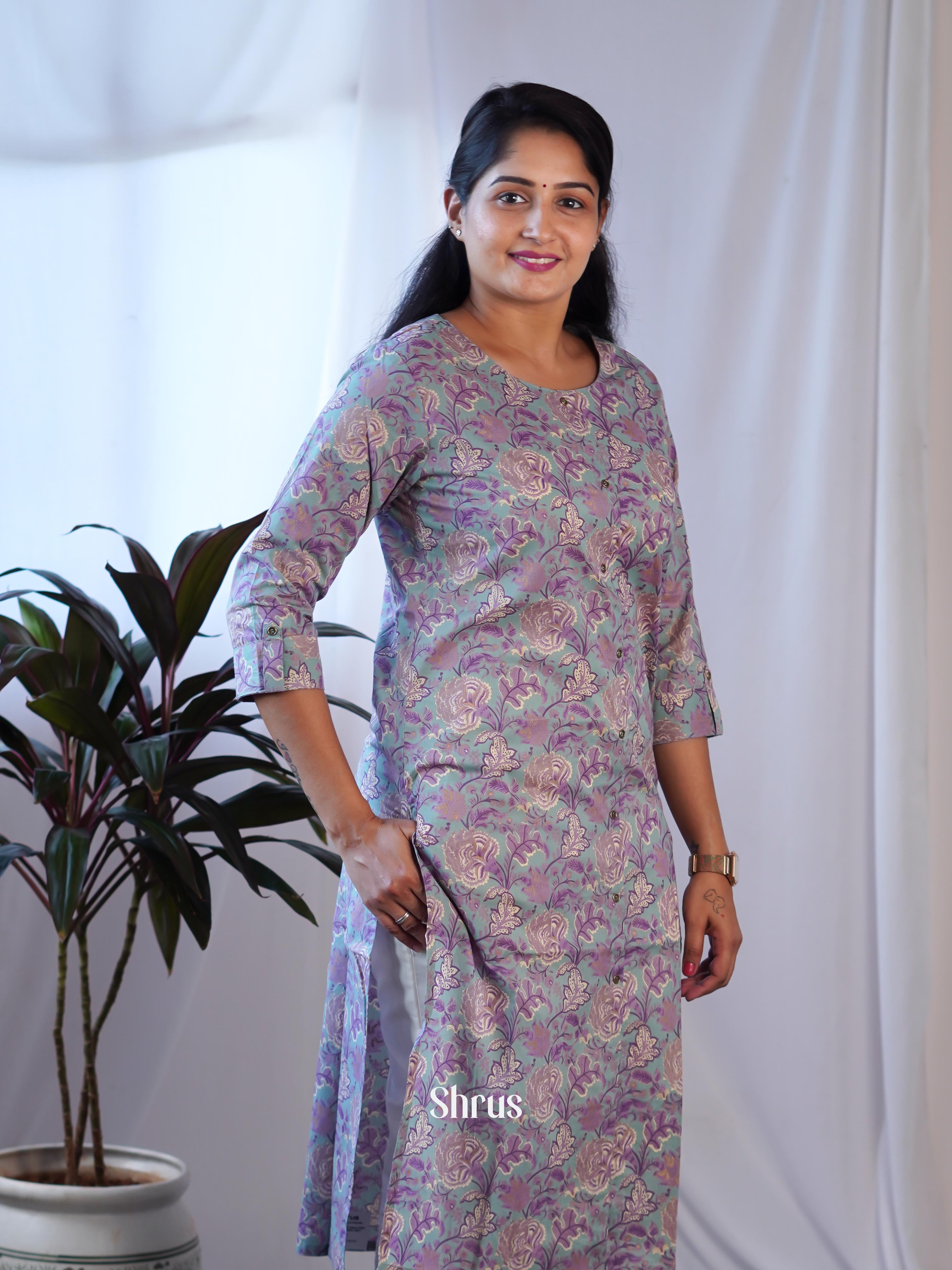 Grey  & Purple - Readymade Kurti