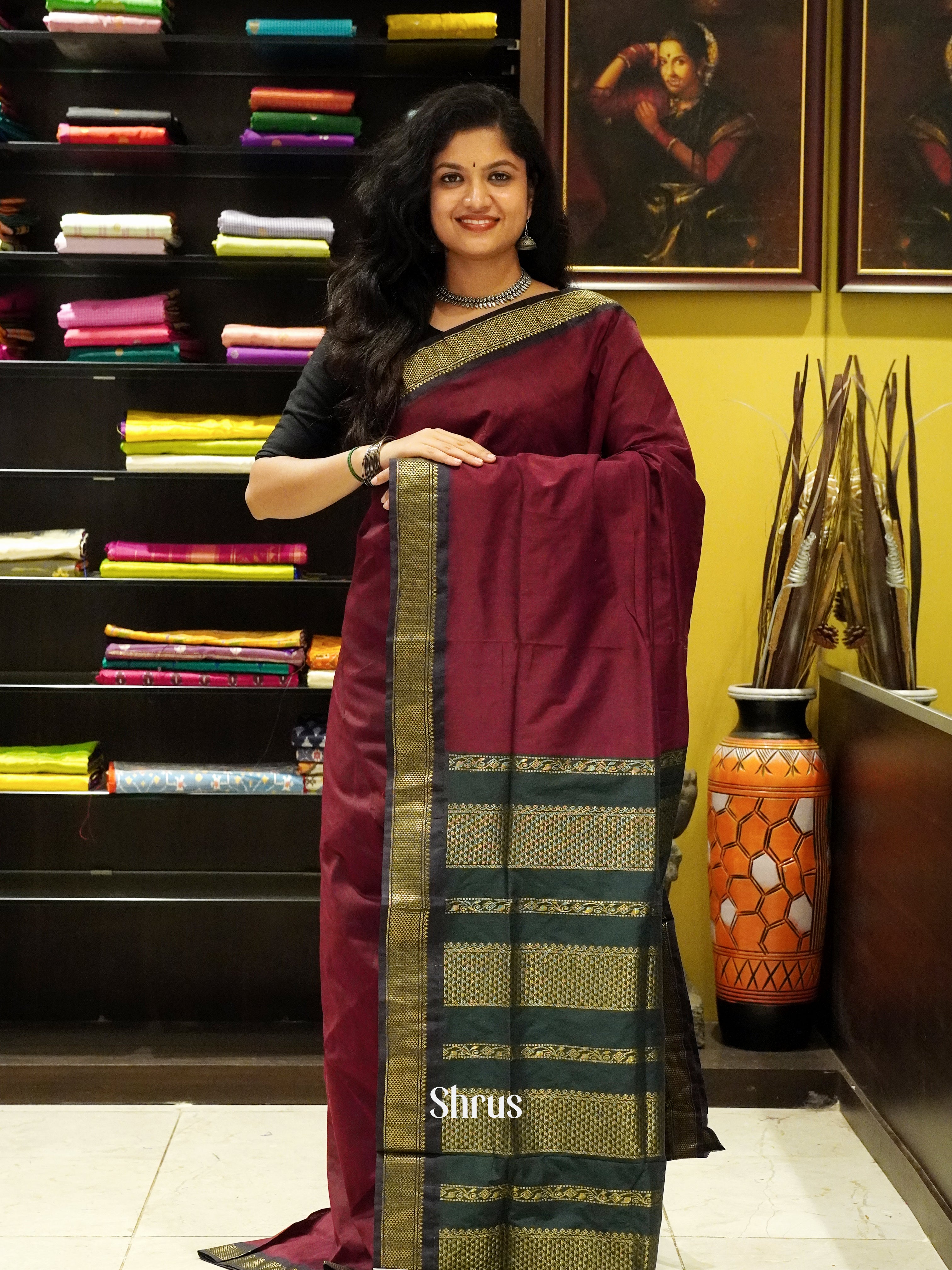 Maroon & Green- Kalyani Cotton Saree