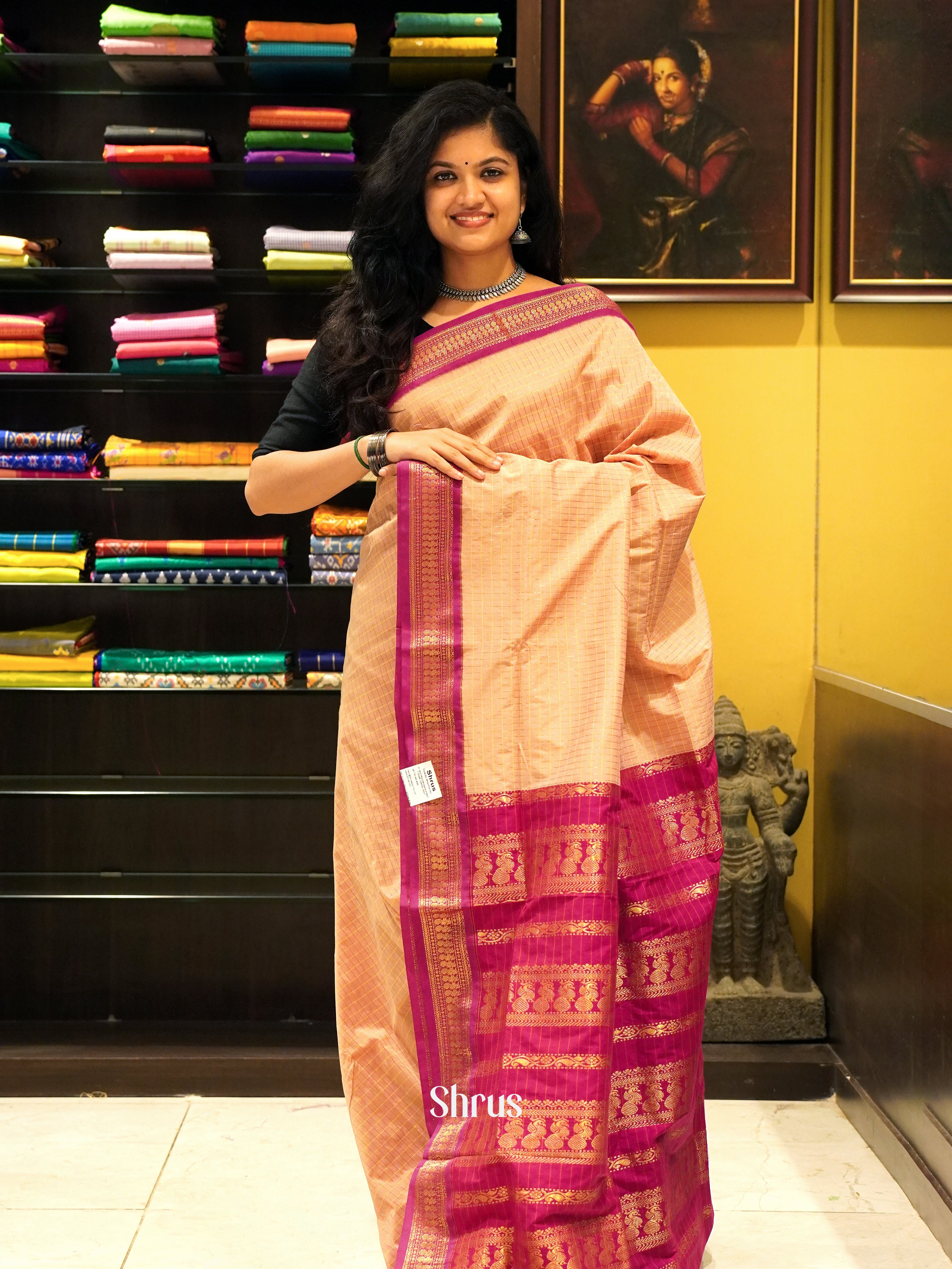 Peach &  Majenta - Kalyani Cotton Saree