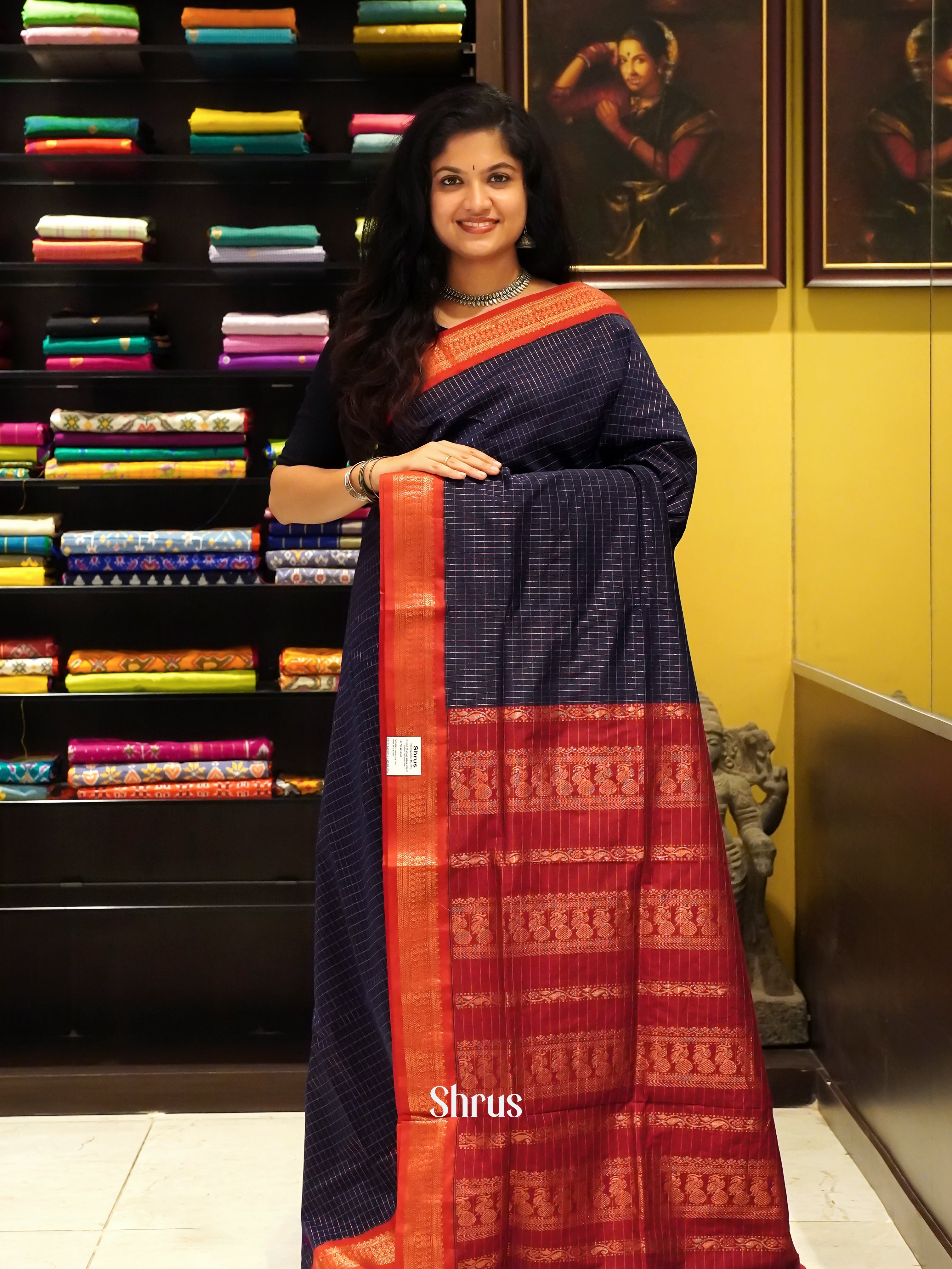 Blue & Maroon - Kalyani Cotton Saree