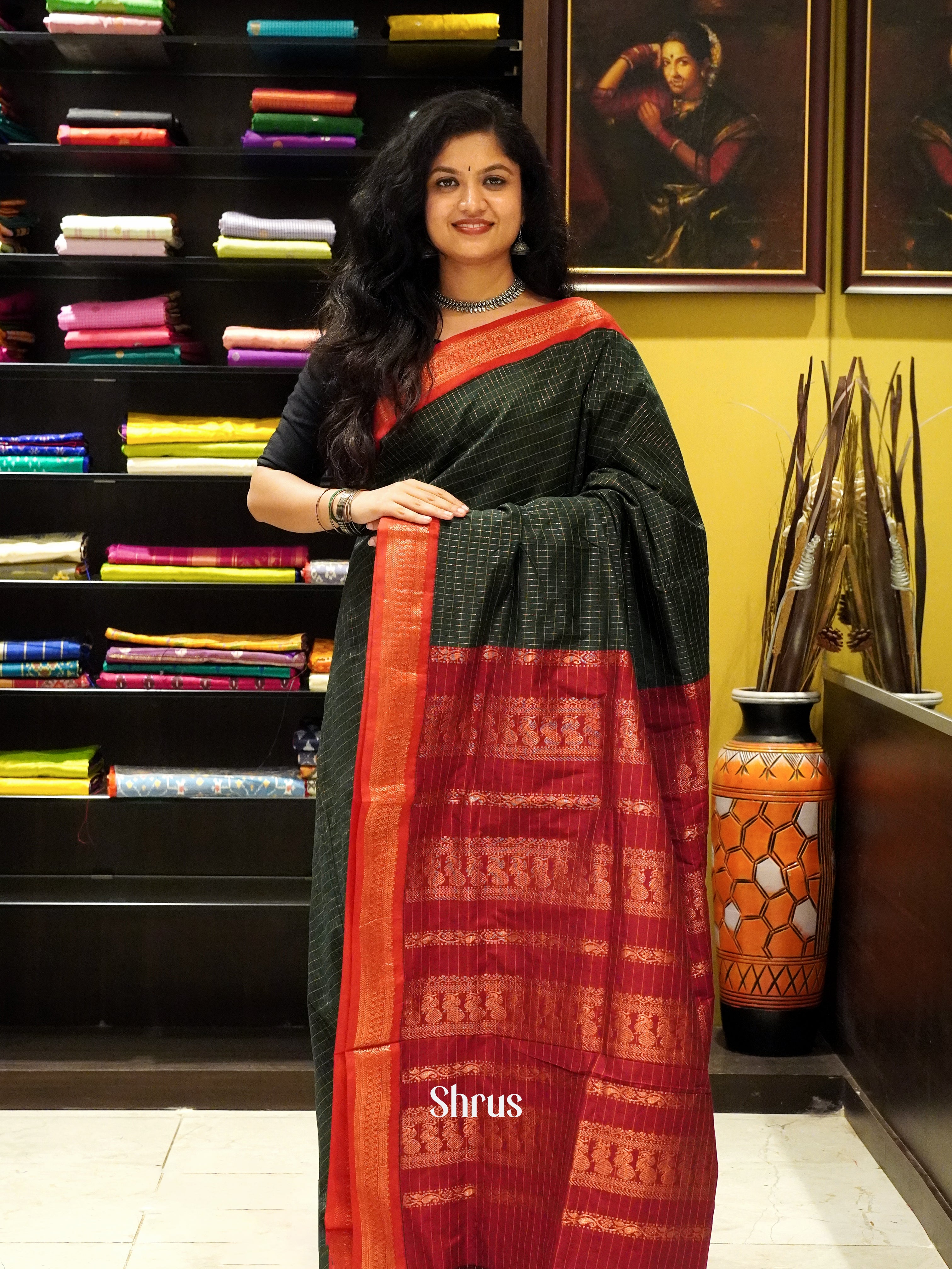 Green & Maroon - Kalyani Cotton Saree